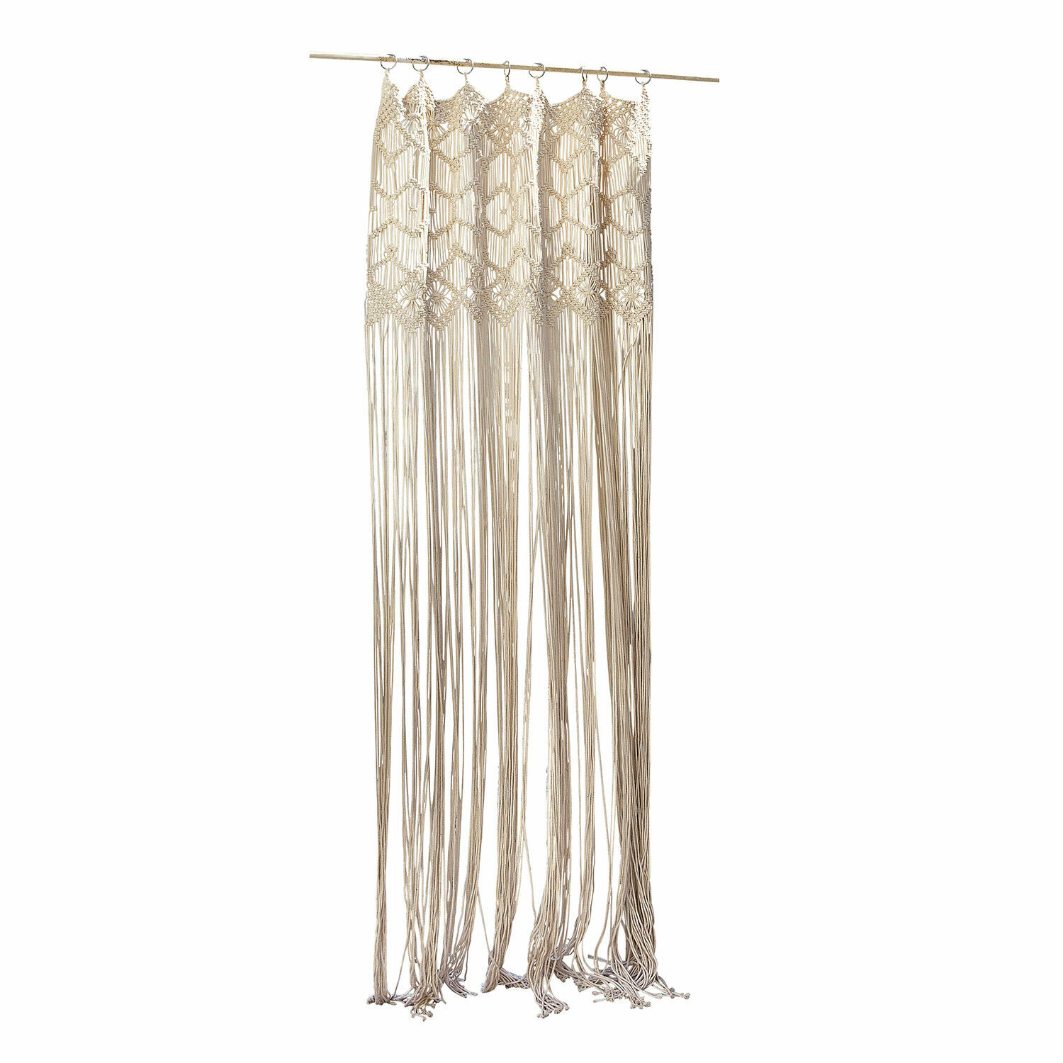 Gordijn Freya Decoratief macramé gordijn van katoen in crèmekleur met lange franjes voor interieur