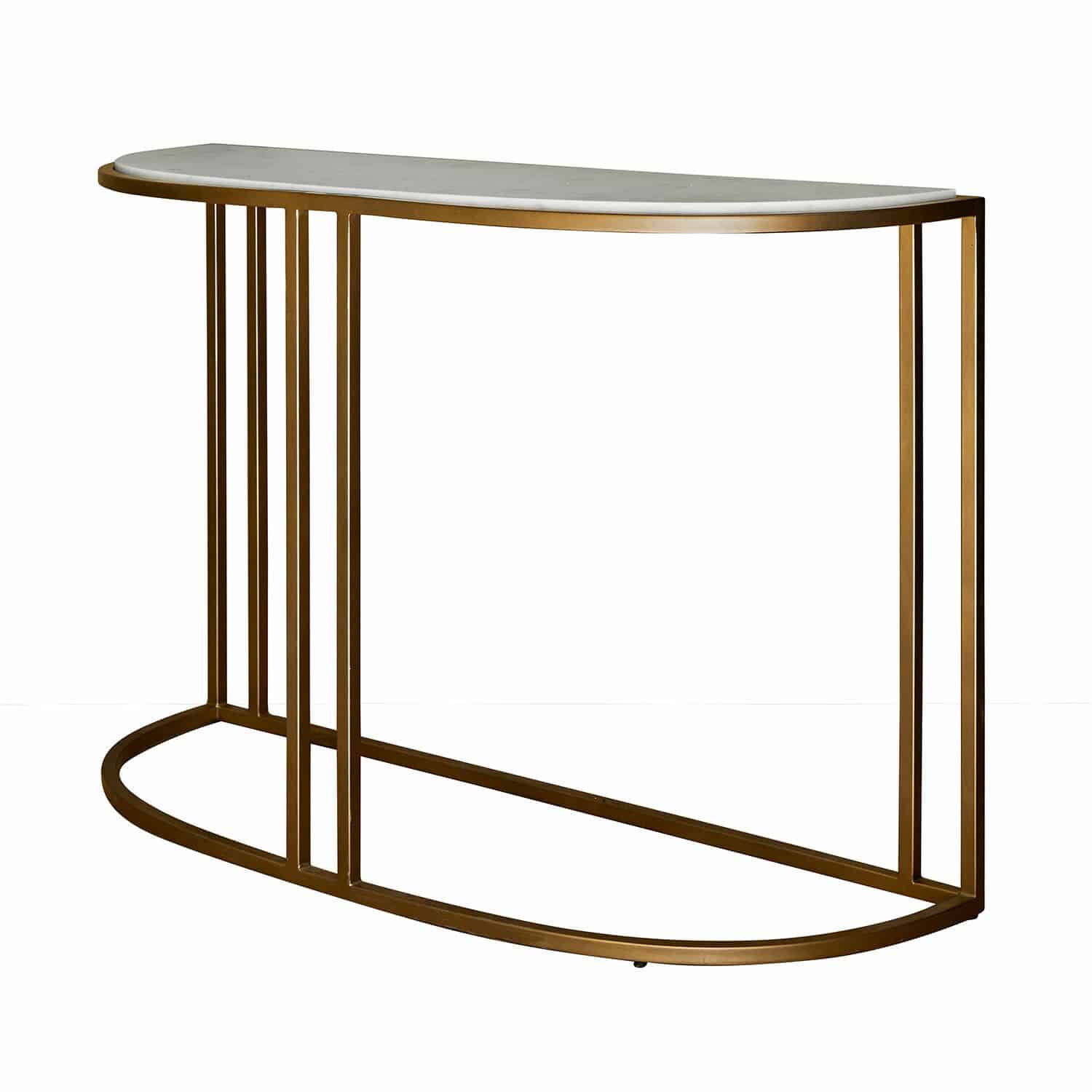 Wandtafel Soréline Consoletafel met wit marmeren blad en gouden metalen frame, elegante woonkamermeubel