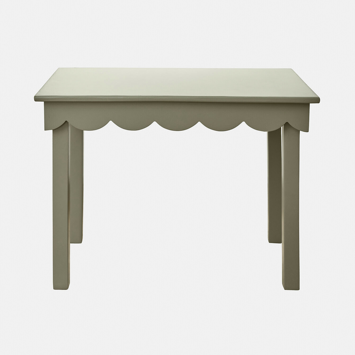 Groene houten kindertafel Poussinou met decoratieve golvende rand, meubel voor kinderkamer