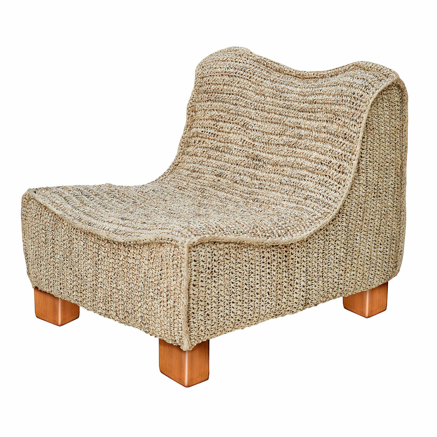 Fauteuil Bocage Comfortabele stoel van natuurlijke beige stof met houten poten, geschikt voor woonkamer
