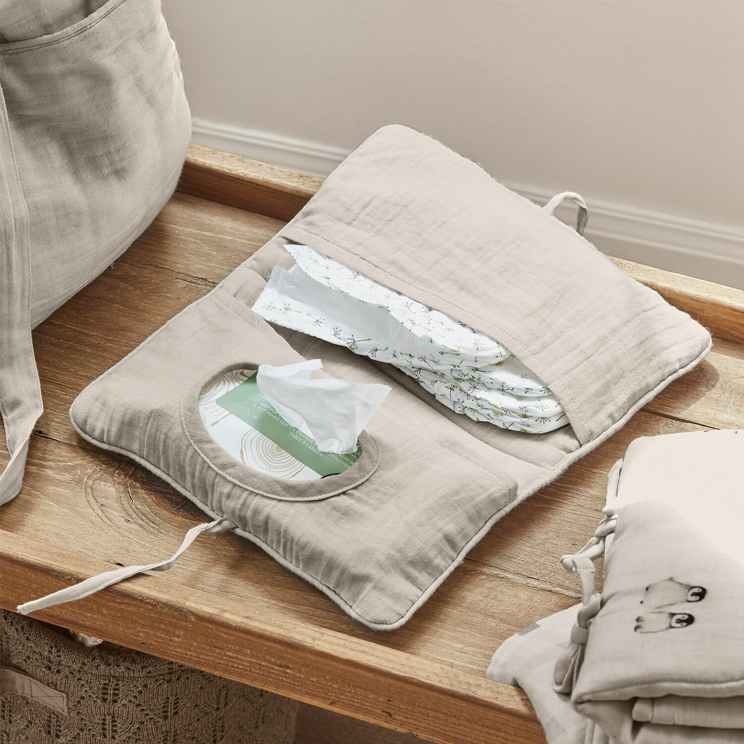 Tasje voor vochtige doekjes Mireval Beige katoenen organizer voor luiers en doekjes, praktisch en stijlvol voor verschonen