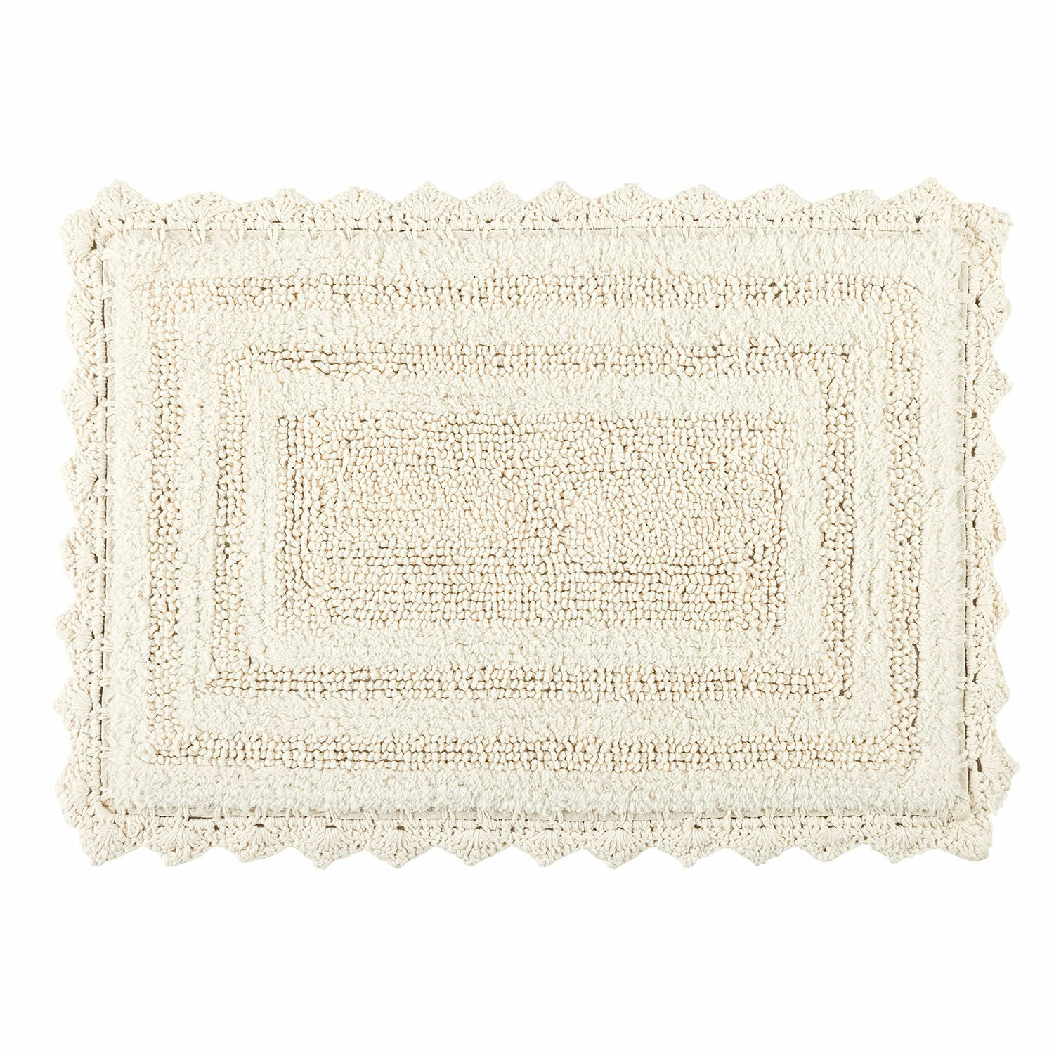 Badmat Yalexir Beige katoenen vloerkleed met decoratieve rand, zacht en stijlvol voor binnen