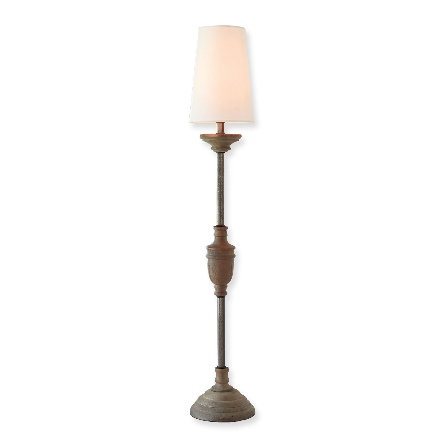 Tafellamp Caylus Staande lamp met witte kap en houten vintage voet voor sfeervolle verlichting