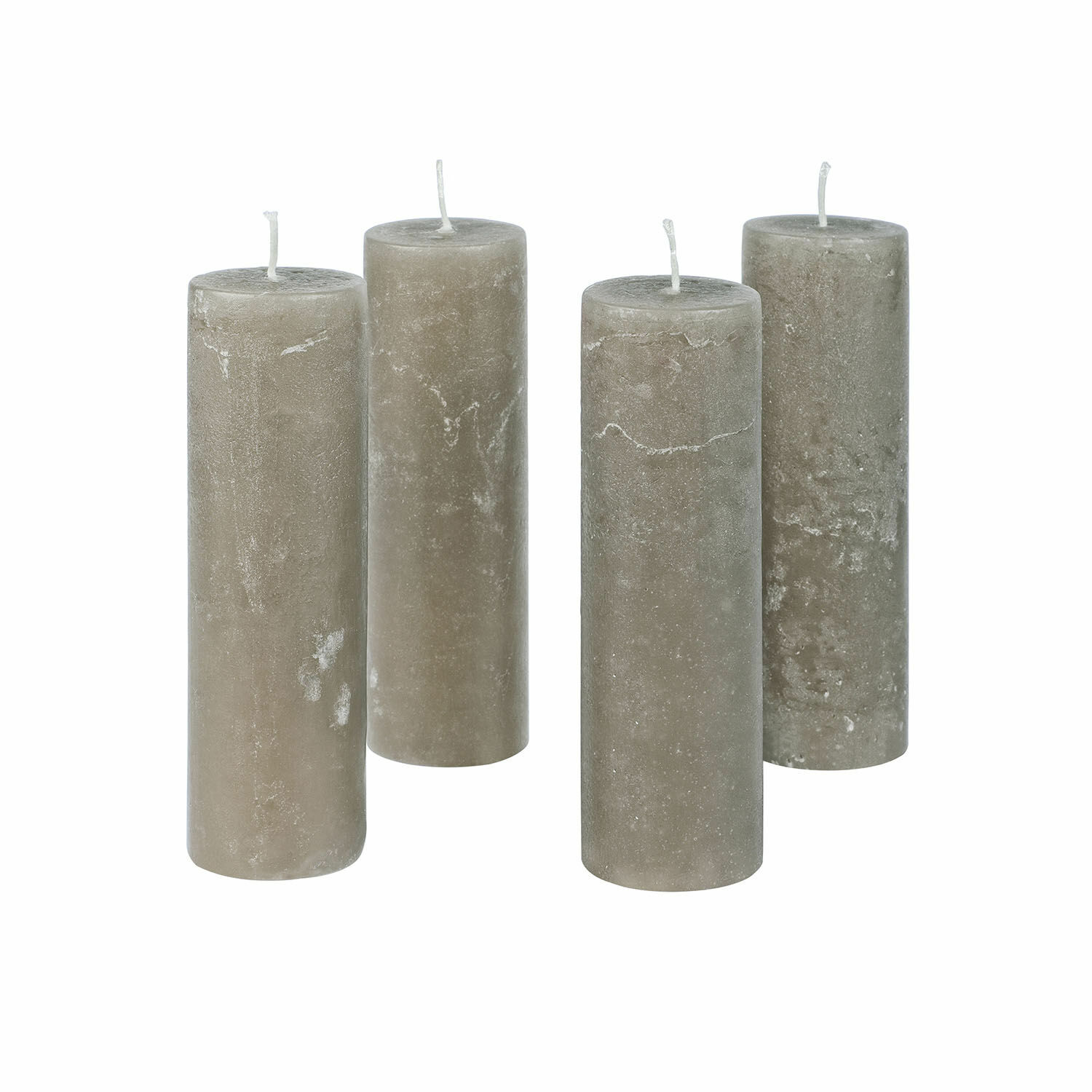 Set van 4 Muriel kaarsen in taupe met rustieke textuur, interieurdecoratie en sfeerlicht