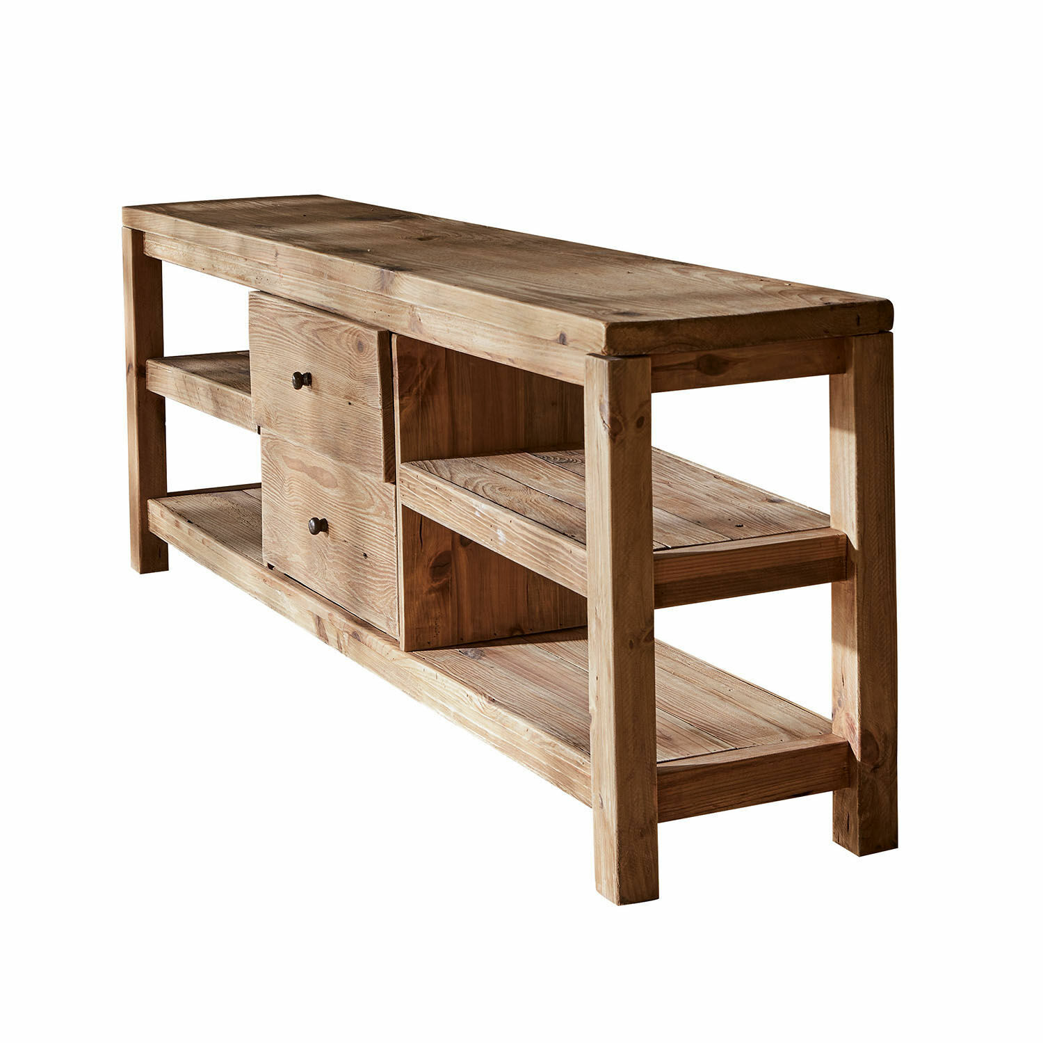 Sideboard Ainvelle Houten salontafel met planken en lades in natuurlijke kleur, meubel van massief hout