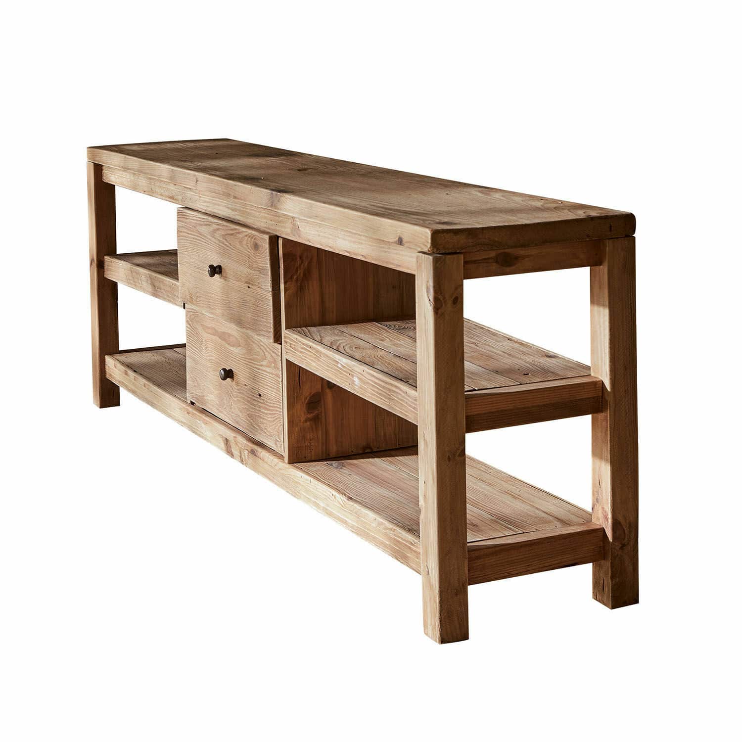 Sideboard Ainvelle Houten salontafel met planken en lades in natuurlijke kleur, meubel van massief hout
