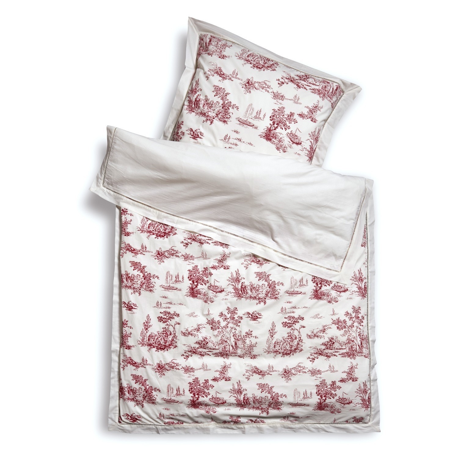 Beddengoed Toile rouge Katoenen beddengoed wit met rood landschapspatroon, zacht en decoratief voor slaapkamer