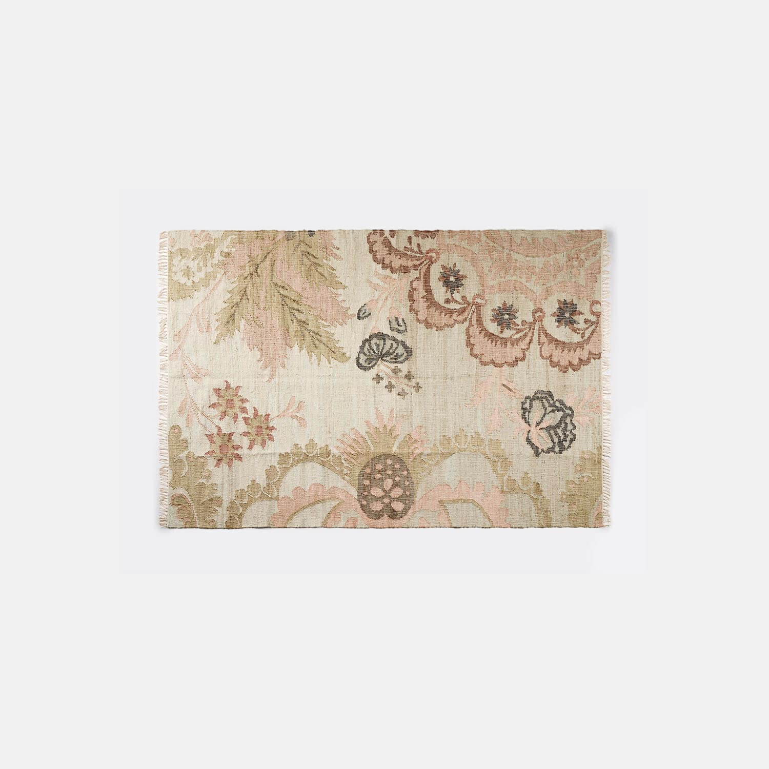Vloerkleed Amélorie Katoenen vloerkleed in beige met roze bloemenpatroon, decoratief en zacht voor woonkamer