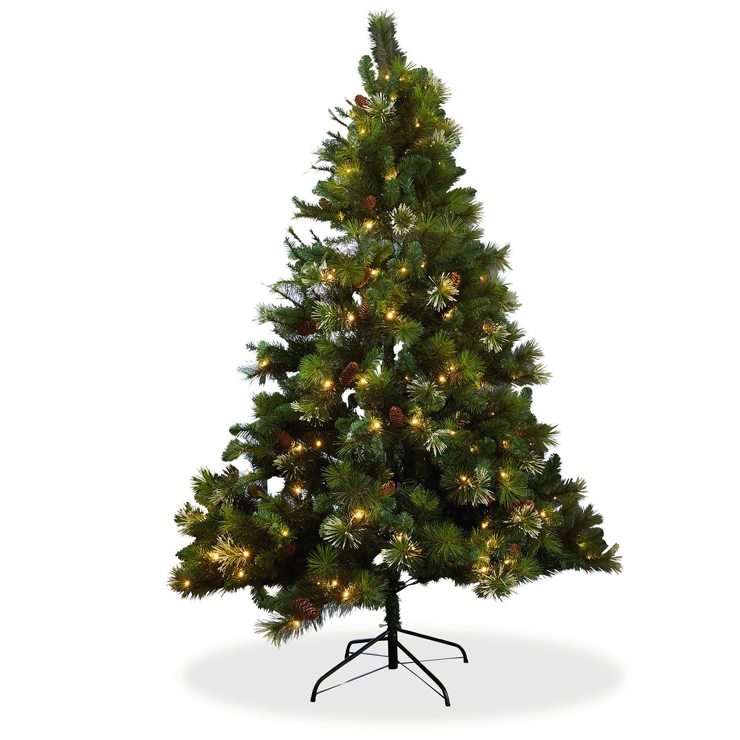 Kerstboom Aure Kunstkerstboom met groene naalden en LED-verlichting op metalen standaard, kerstdecoratie