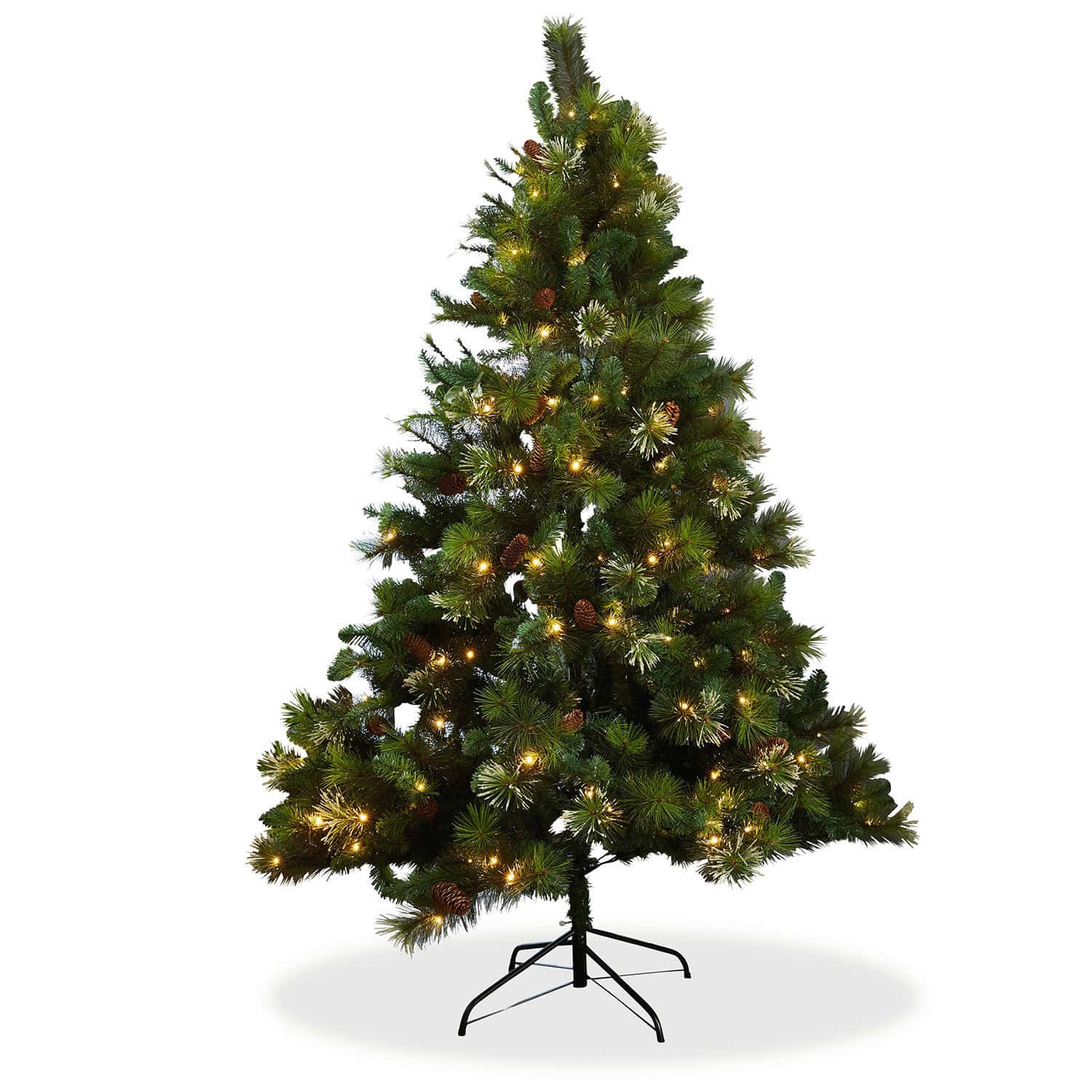 Kerstboom Aure Kunstkerstboom met groene naalden en LED-verlichting op metalen standaard, kerstdecoratie