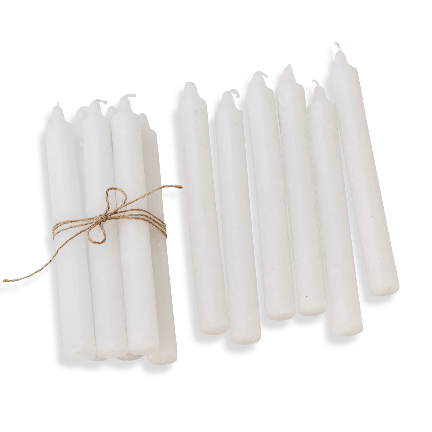 Kaars set van 12 Bauceau Set witte kaarsen van was, gebonden met touw, decoratie en verlichting voor thuis
