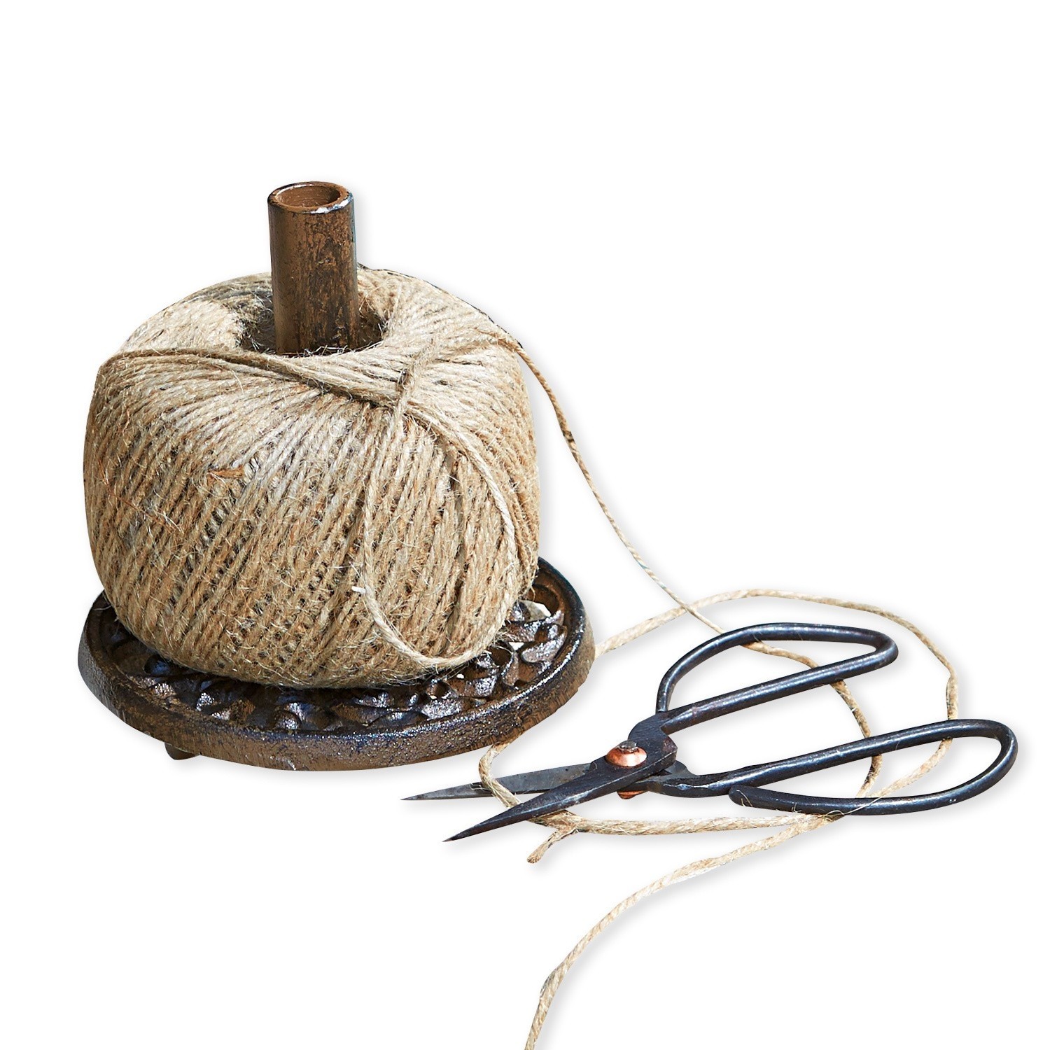 Touwhouder met schaar Winsome Natuurlijke juten touw op metalen houder met zwarte schaar om touw te knippen