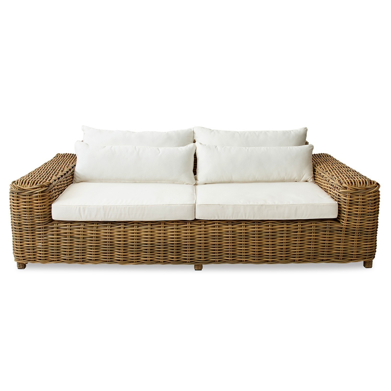 Bank Camas Rotan bank met witte kussens, comfortabele zitmeubel voor woonkamer of tuin