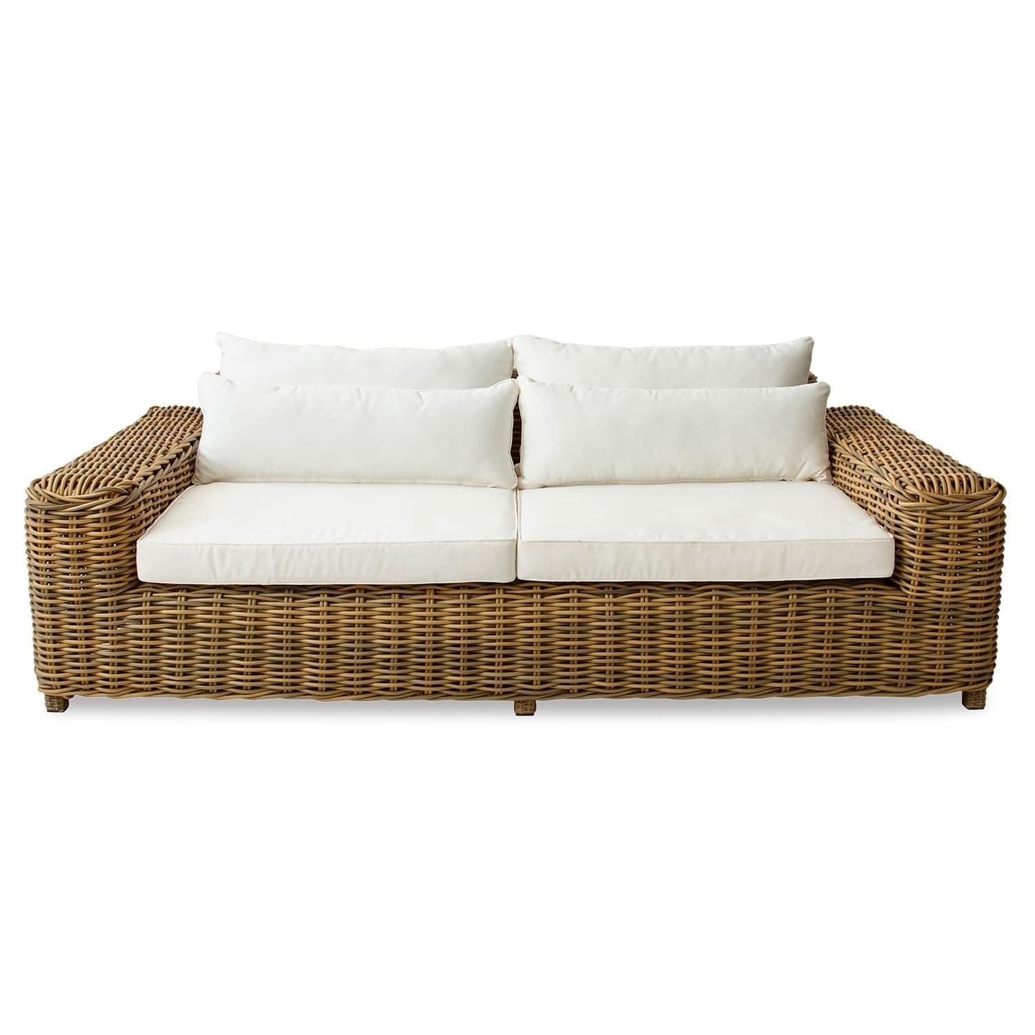 Bank Camas Rotan bank met witte kussens, comfortabele zitmeubel voor woonkamer of tuin