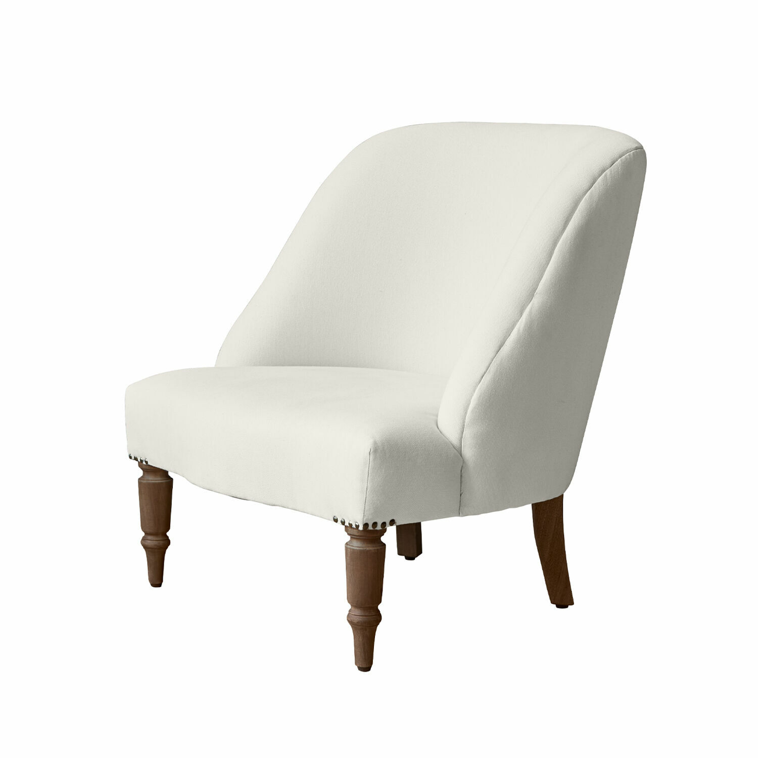 Leunstoel Maplewood Witte gestoffeerde bank met houten poten, elegante woonkamermeubel, comfortabele zit