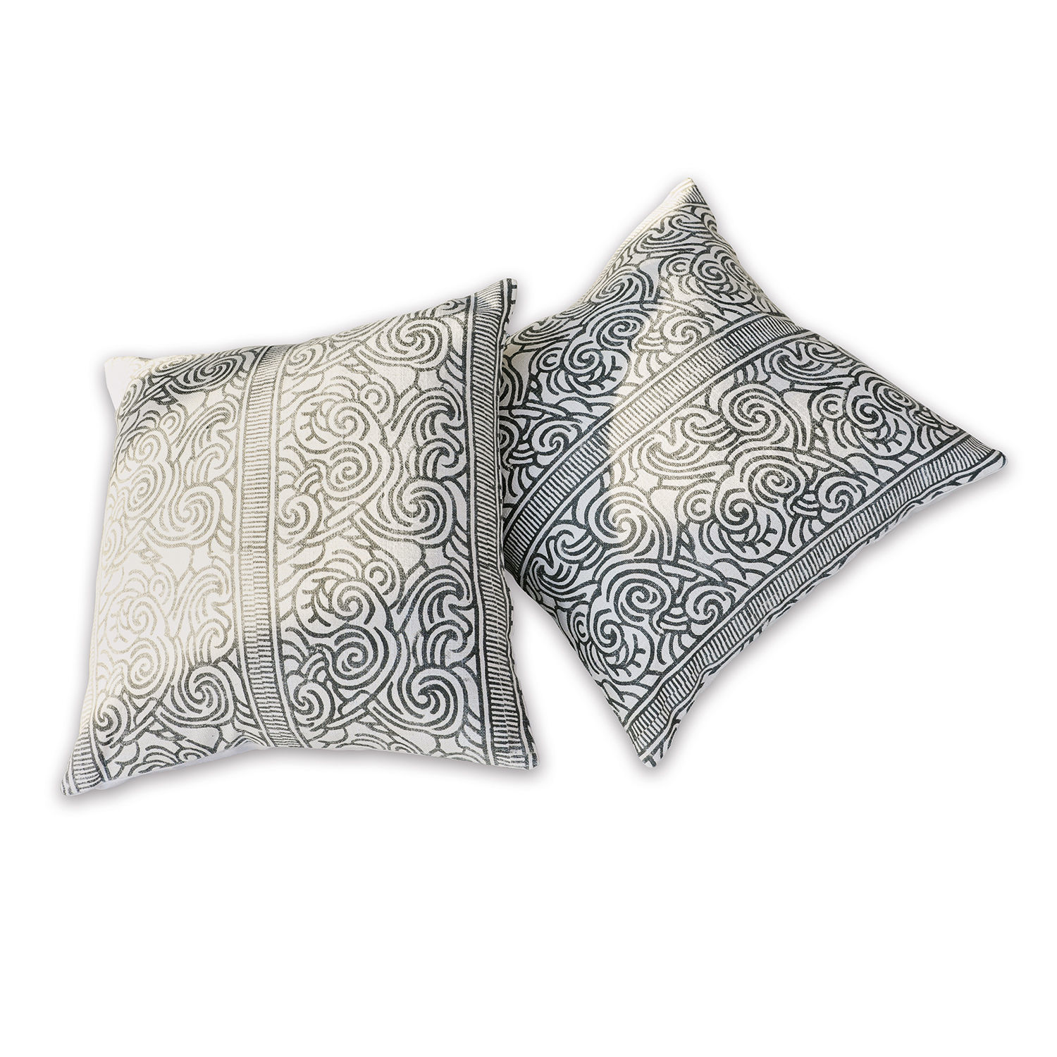 Kussenhoes set van 2 Ensis Twee decoratieve katoenen kussens in wit met zwart spiraalpatroon voor woonkamer