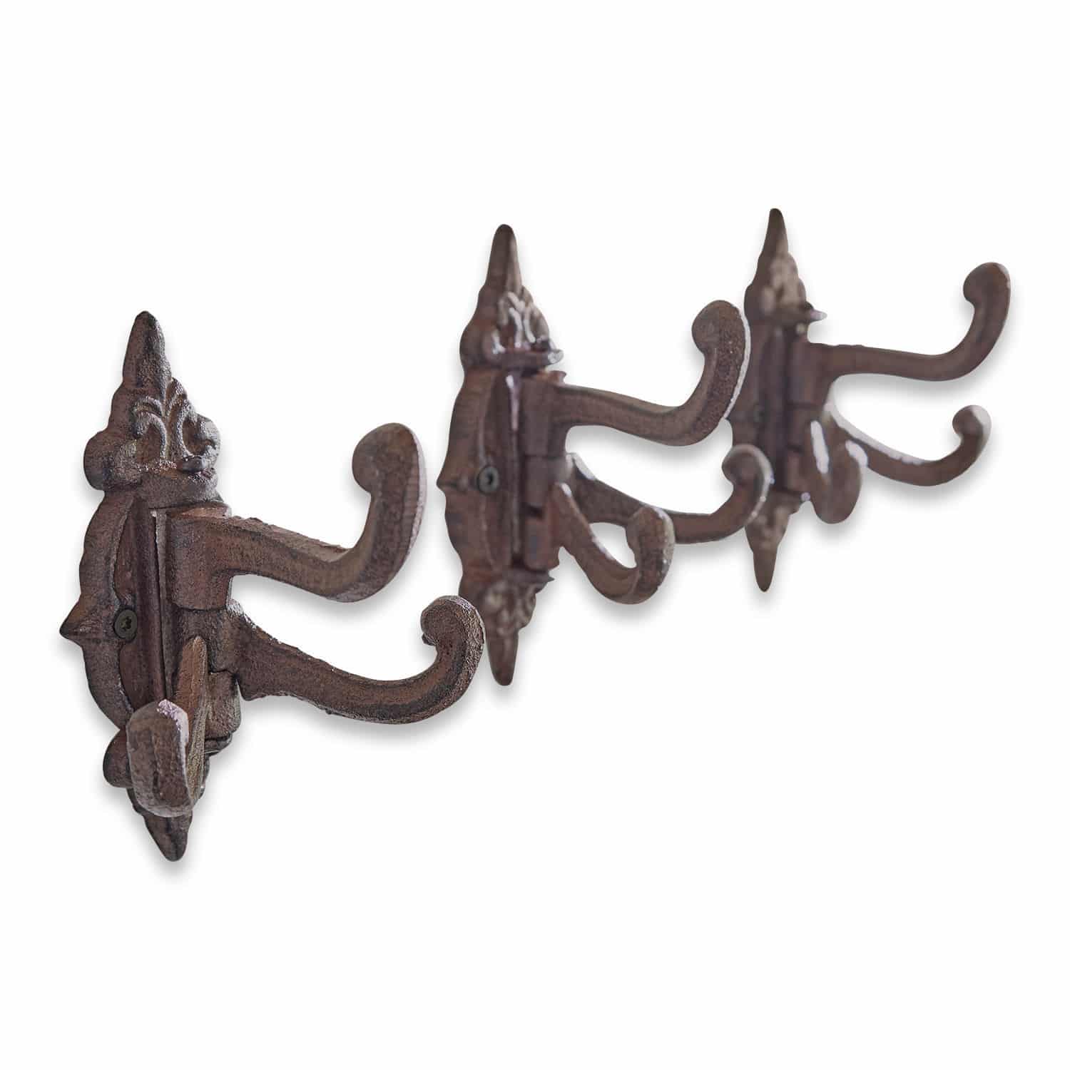 Haak set van 3 Gratton Set van drie gietijzeren wandhaken in vintage roestkleur voor hal en garderobe