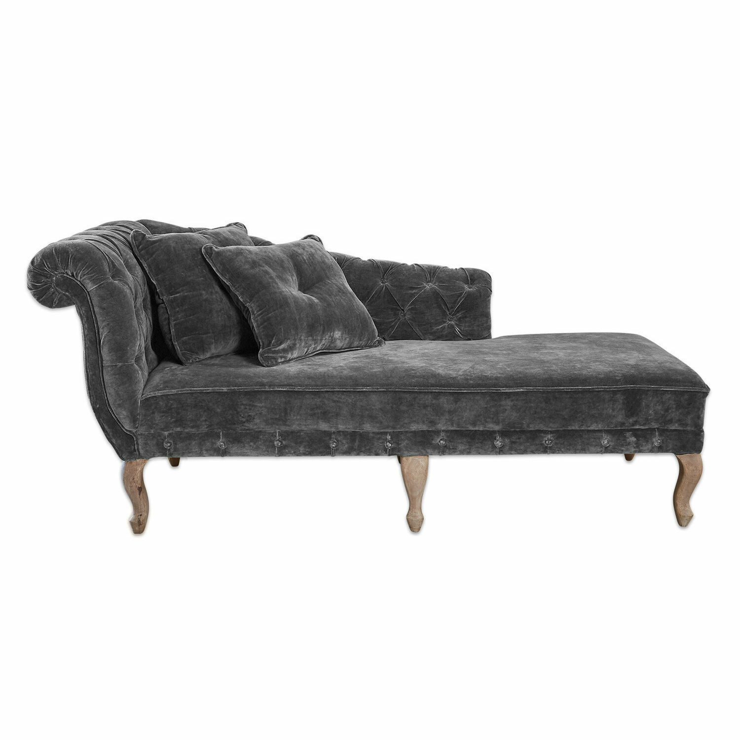 grijs Grijze Viviani chaise longue van fluweel met houten poten, elegante bank voor woonkamer