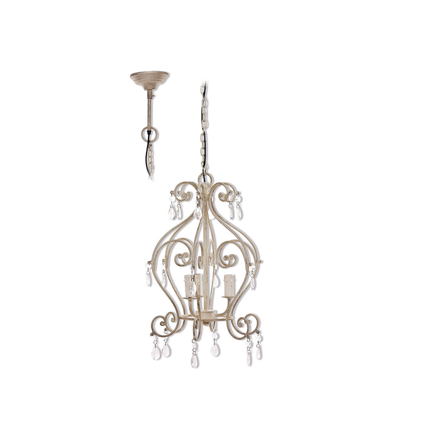 Kroonluchter Manor Beige metalen kroonluchter met decoratieve kristallen en ophangketting