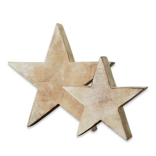 Houten stervormige decoraties in natuurlijke beige kleur voor interieur en feestdagen