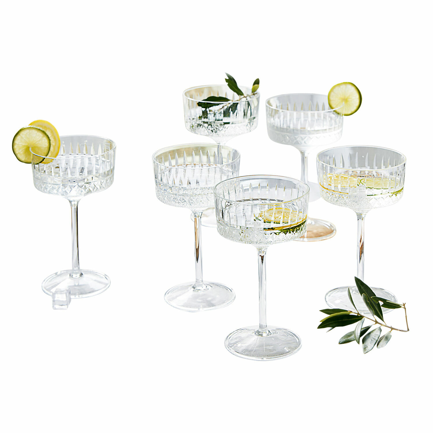 Champagneglas set van 6 Deion Set van zes kristallen cocktailglazen met citroen- en groene bladdecoraties