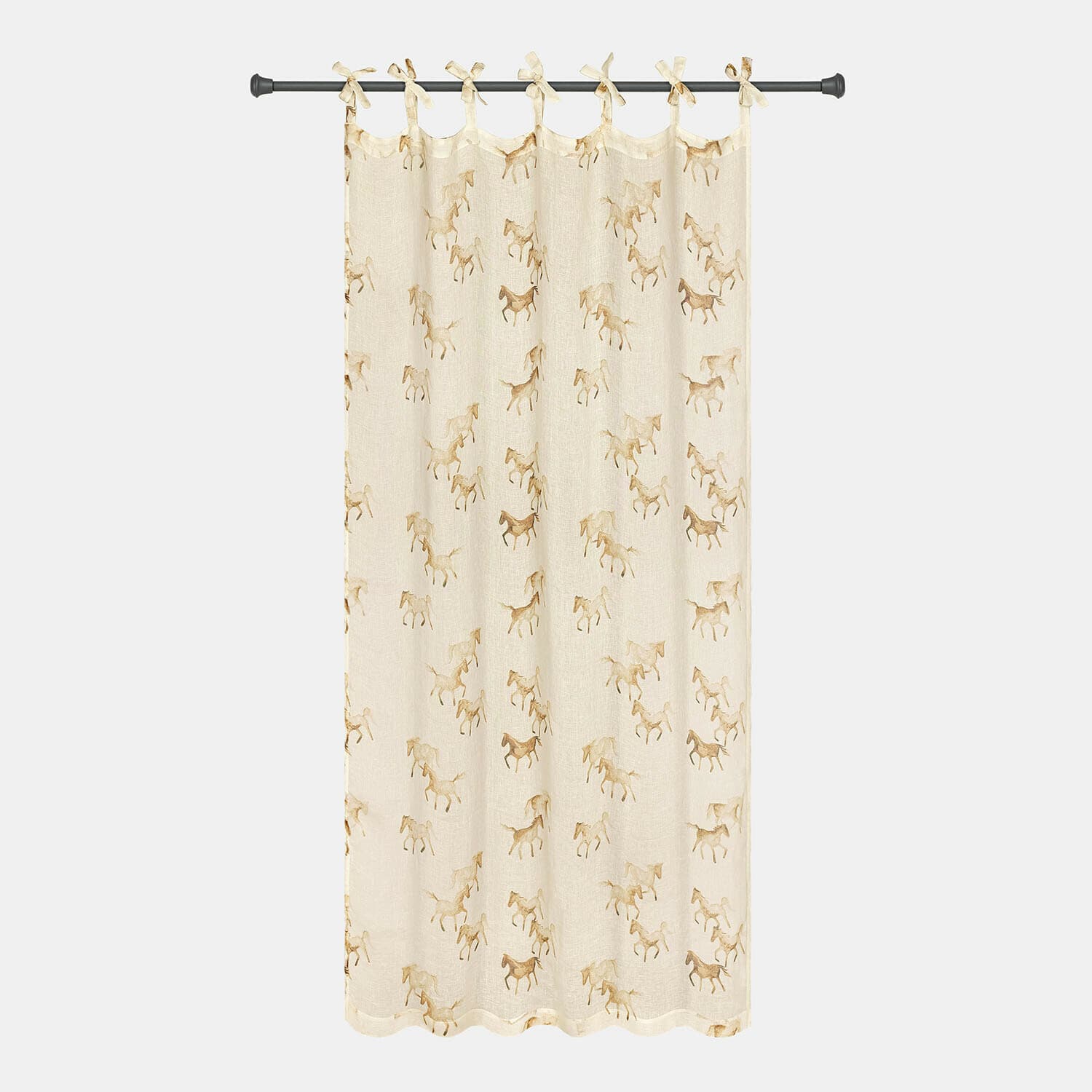 Beige katoenen gordijn met bruine paardenprint, decoratief en licht voor woonkamer