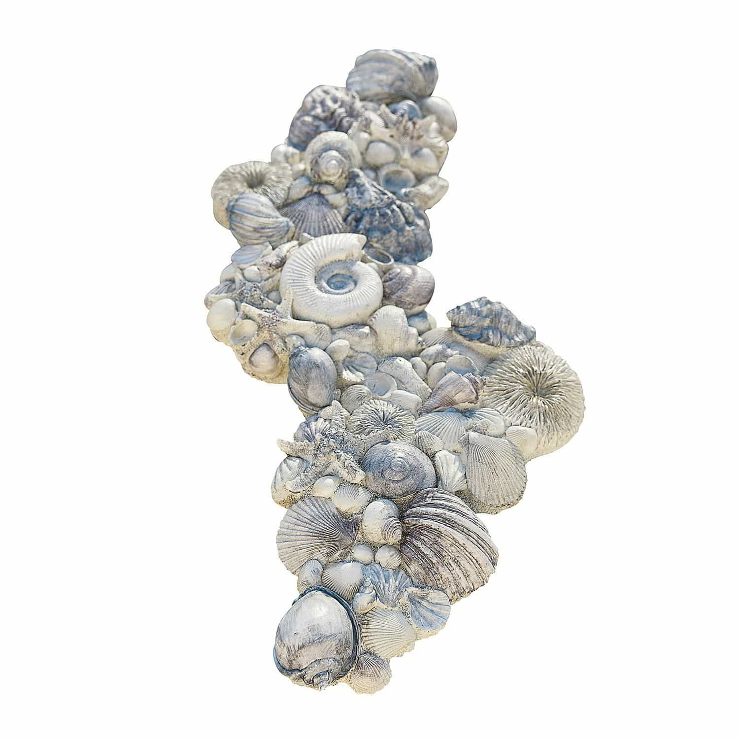 Sierobject van schelpen Potnarvin Wanddecoratie van witte en grijze schelpen en zeesterren, maritieme woonaccessoire