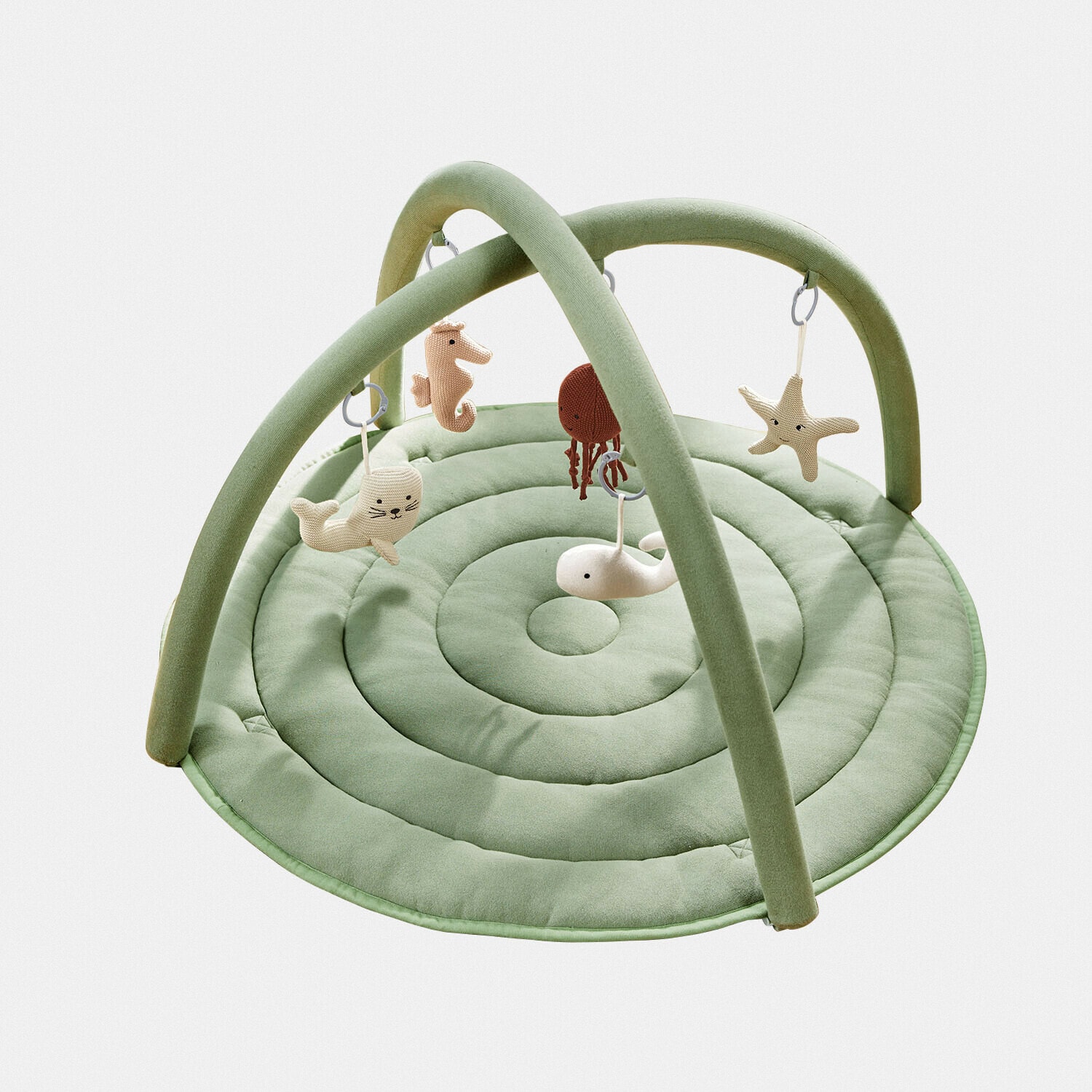 Speelkleed met boog Bubbilo Zachte groene speelmat met bogen en hangende zee-dieren speelgoed voor baby's