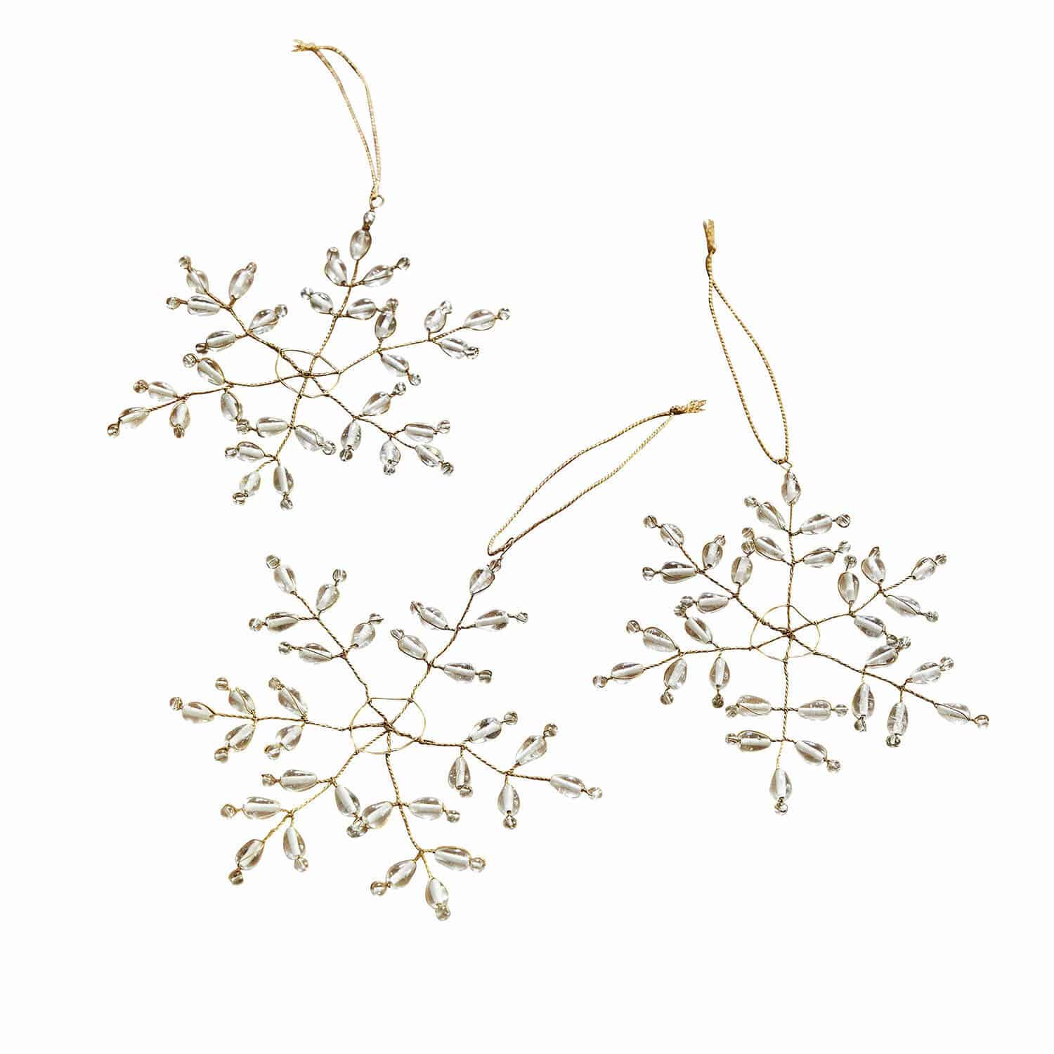 Hanger set van 3 Nimweth Set van drie gouden kerstversieringen in sneeuwvlokvorm met transparante kristallen