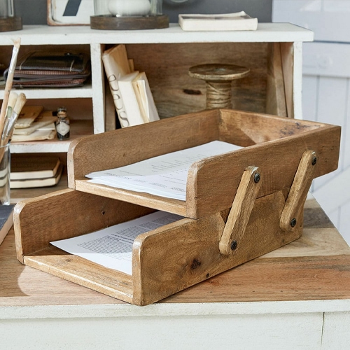 Opvouwbare houten document organizer in natuurlijke kleur voor kantoor en thuis