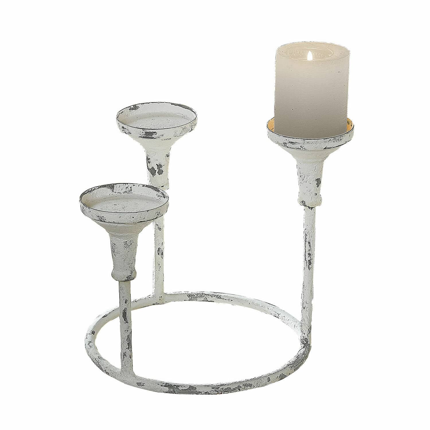 Kaarsenhouder Kivorel Metalen kandelaar in vintage stijl wit met drie houders voor decoratieve kaarsen