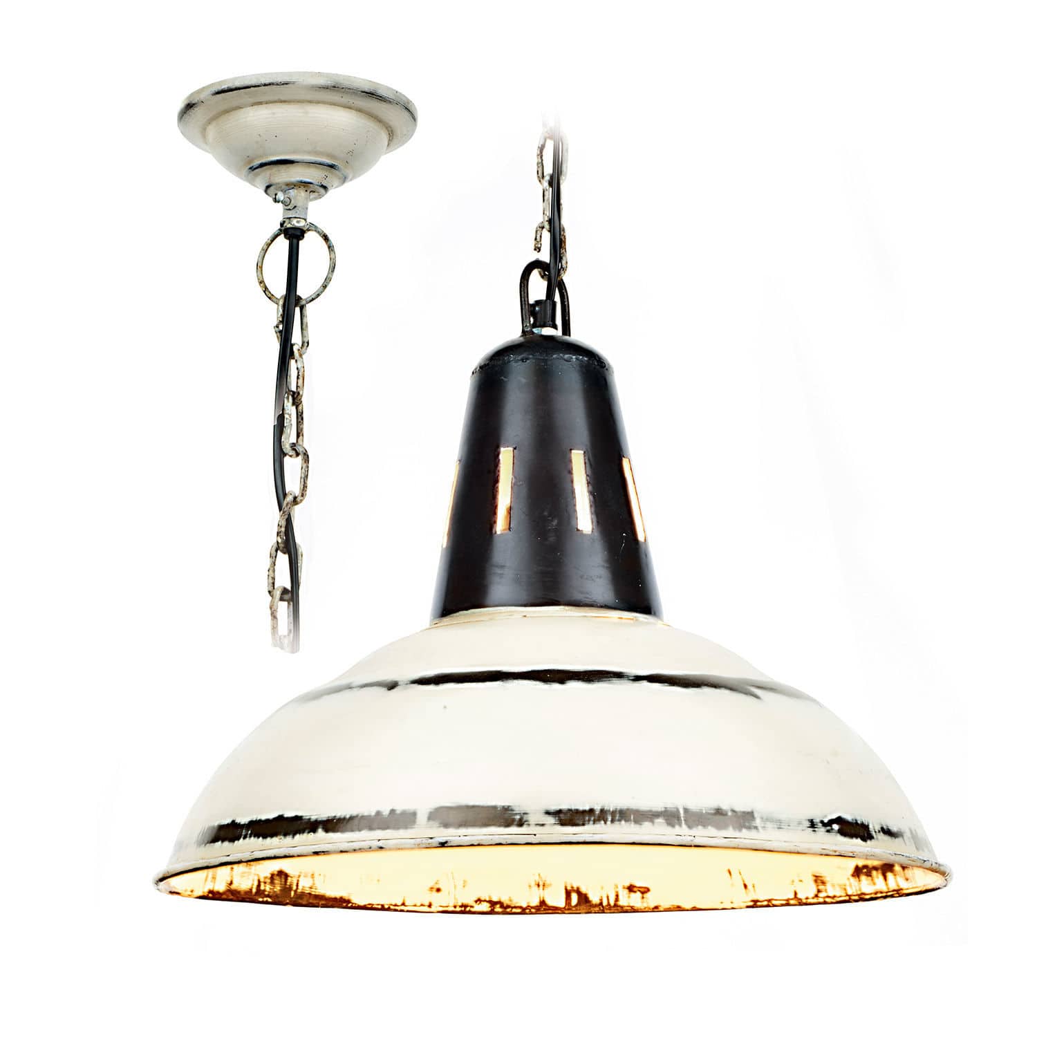 Hanglamp Dukes Vintage metalen hanglamp in wit en zwart met ketting, industriële stijl voor binnenverlichting