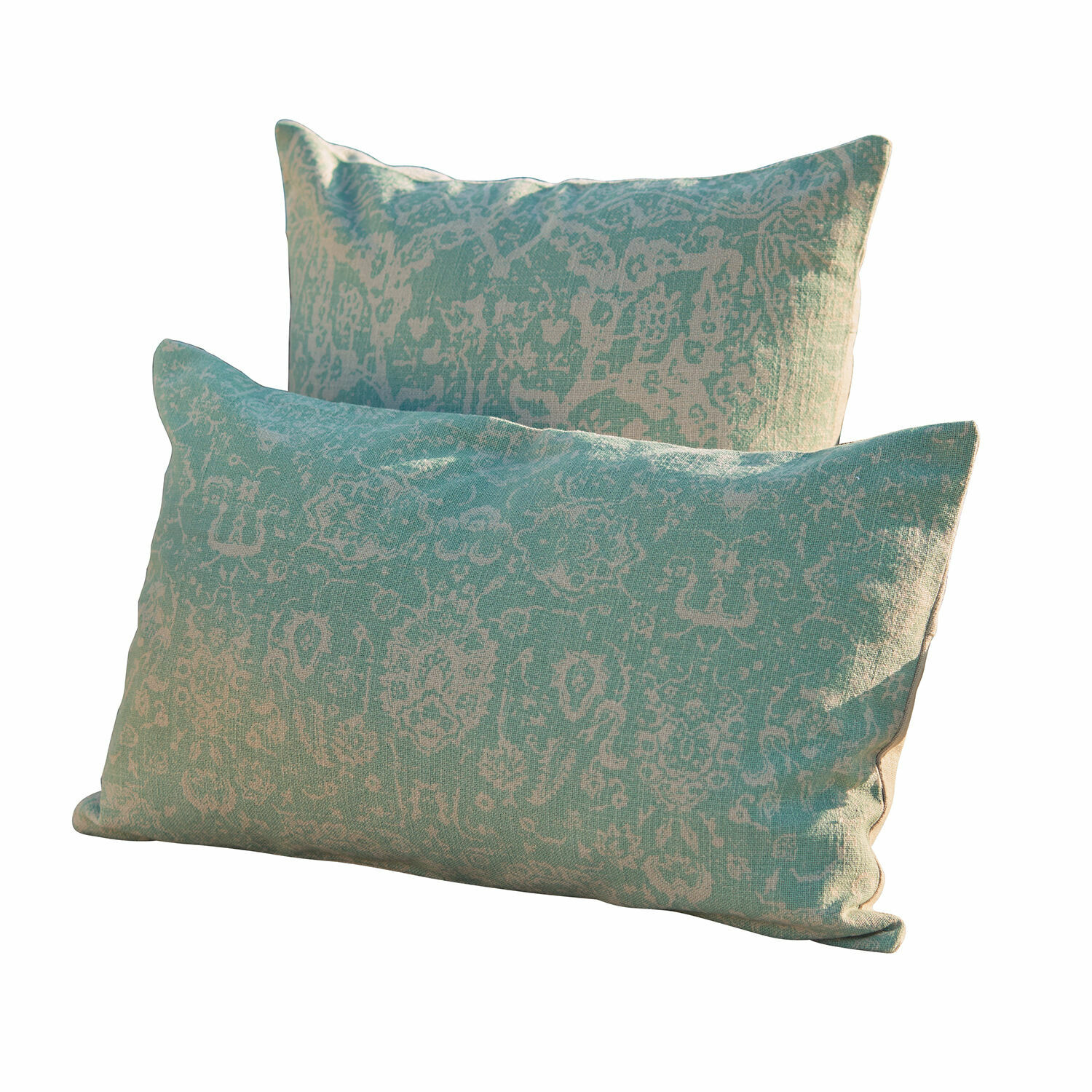 Kussenhoes set van 2 Morwell Set van twee decoratieve katoenen kussens in groen met fijn patroon voor gezellige woonkamer