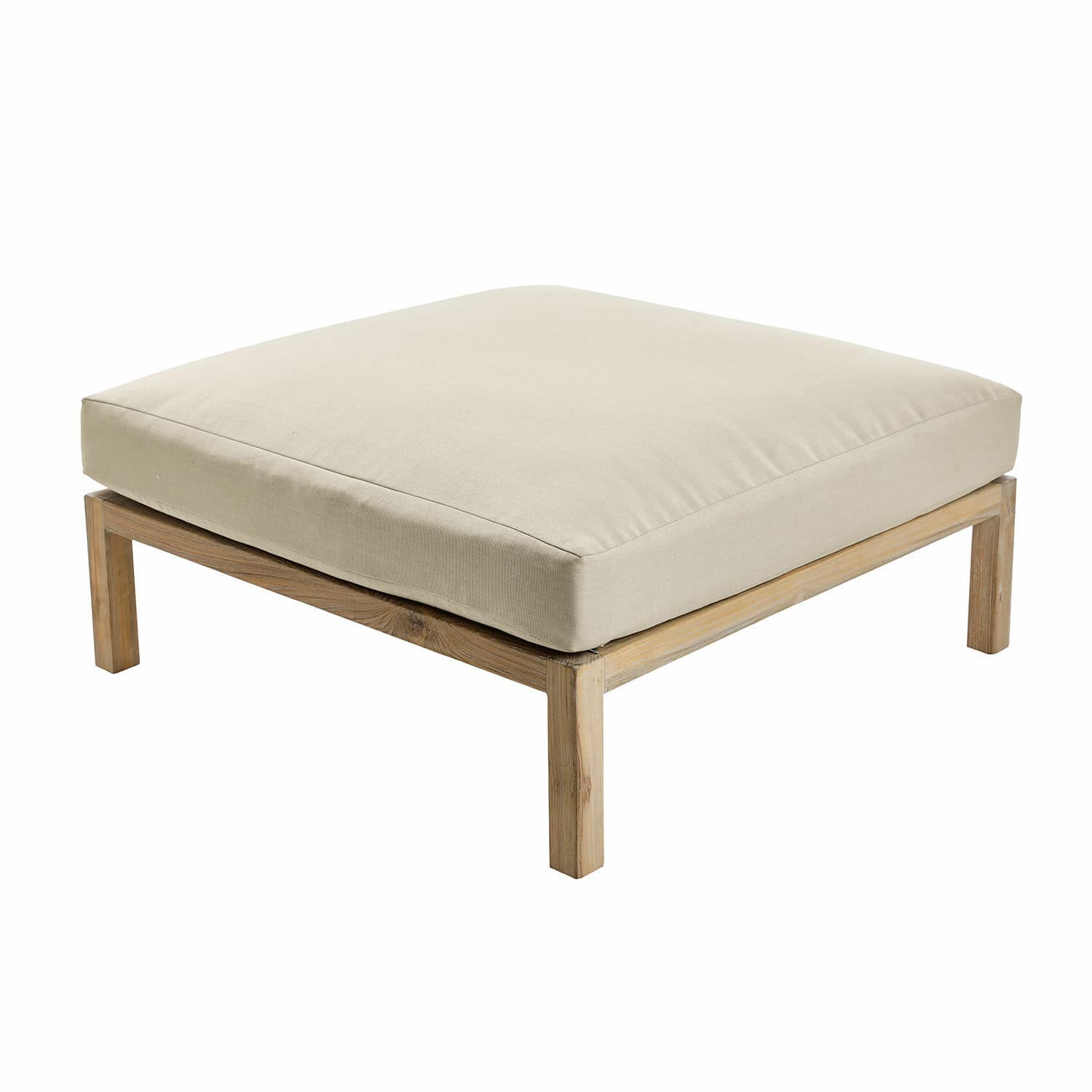 Hocker Chancenay Voetenbank met lichtbeige kussen en houten frame, comfortabele woonkamermeubel