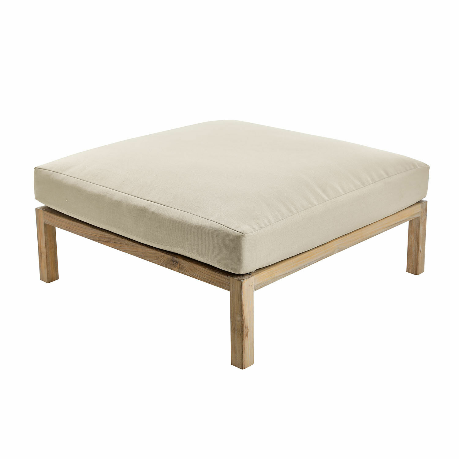 Hocker Chancenay Voetenbank met lichtbeige kussen en houten frame, comfortabele woonkamermeubel