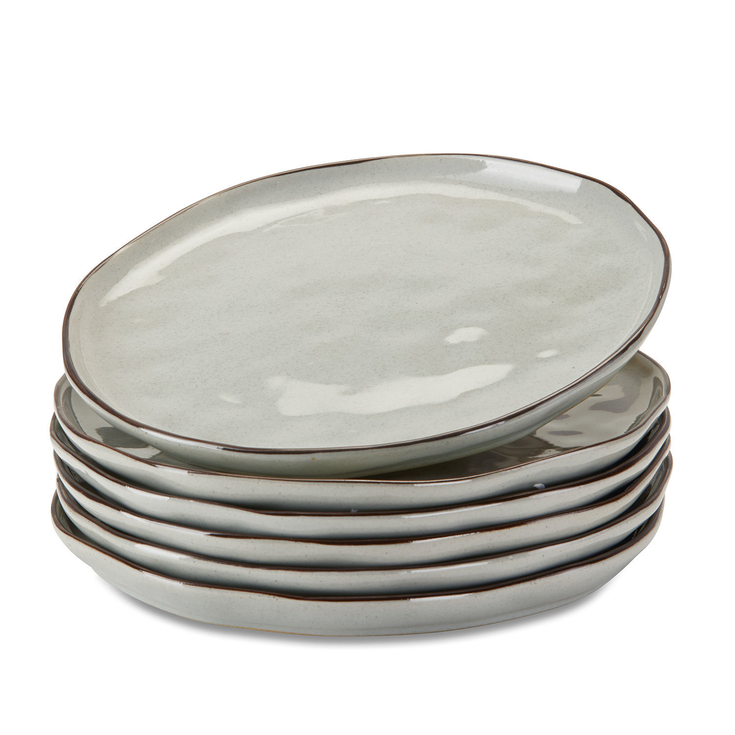 Set van 6 grijze keramische Biarritz borden met onregelmatige vorm voor de eettafel