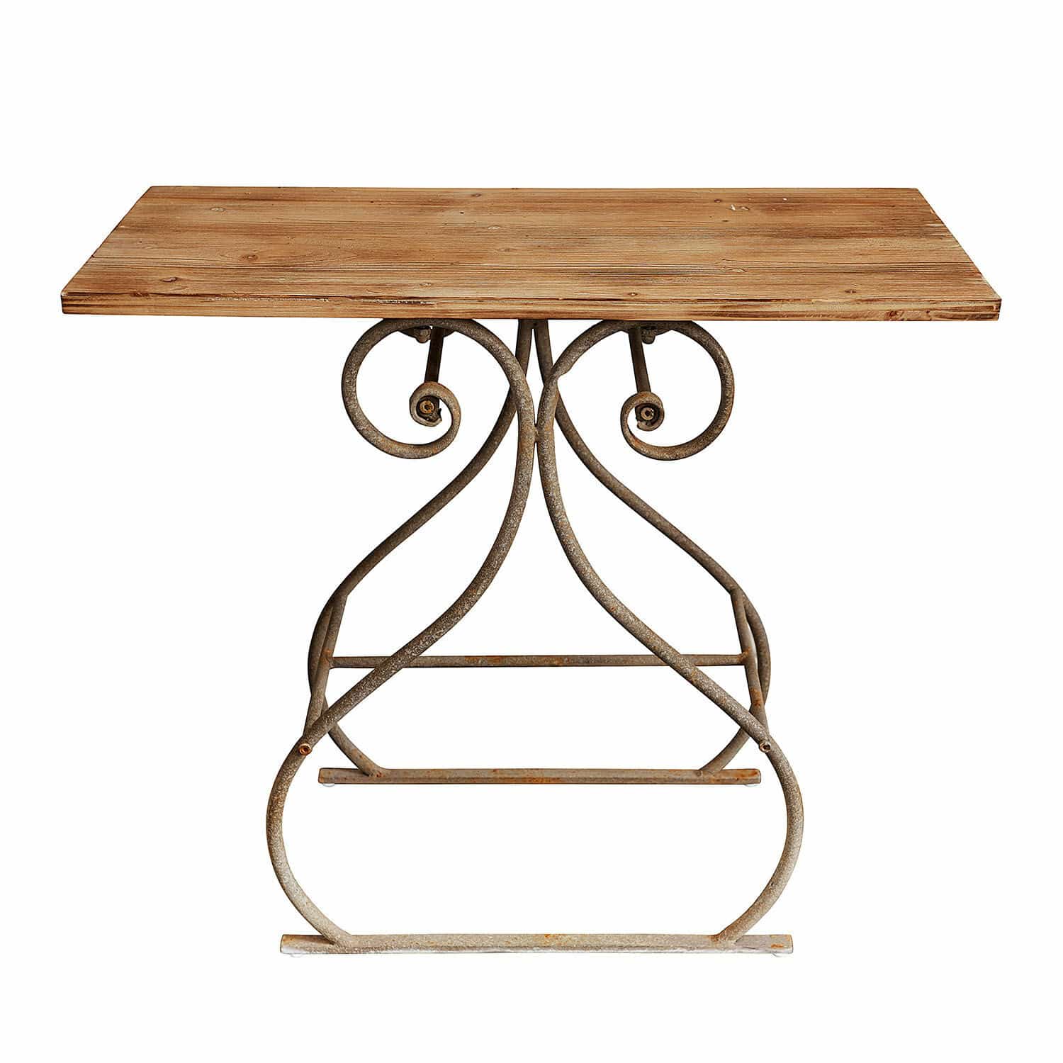 Wandtafel Clermontis Tafel met licht houten blad en metalen onderstel met sierlijke krullen, rustieke stijl