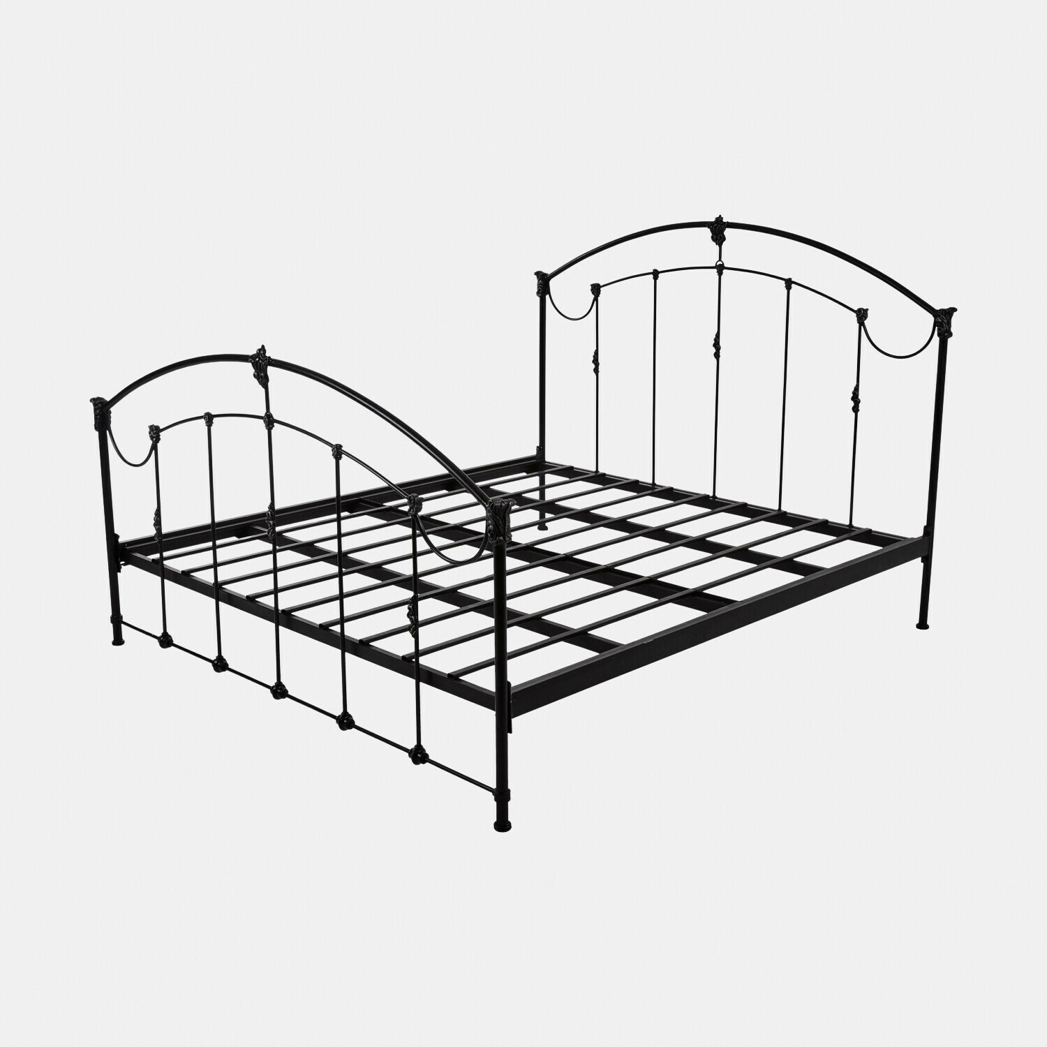 zwart Zwart metalen Canefield bed met decoratieve details en stevig frame, industrieel design
