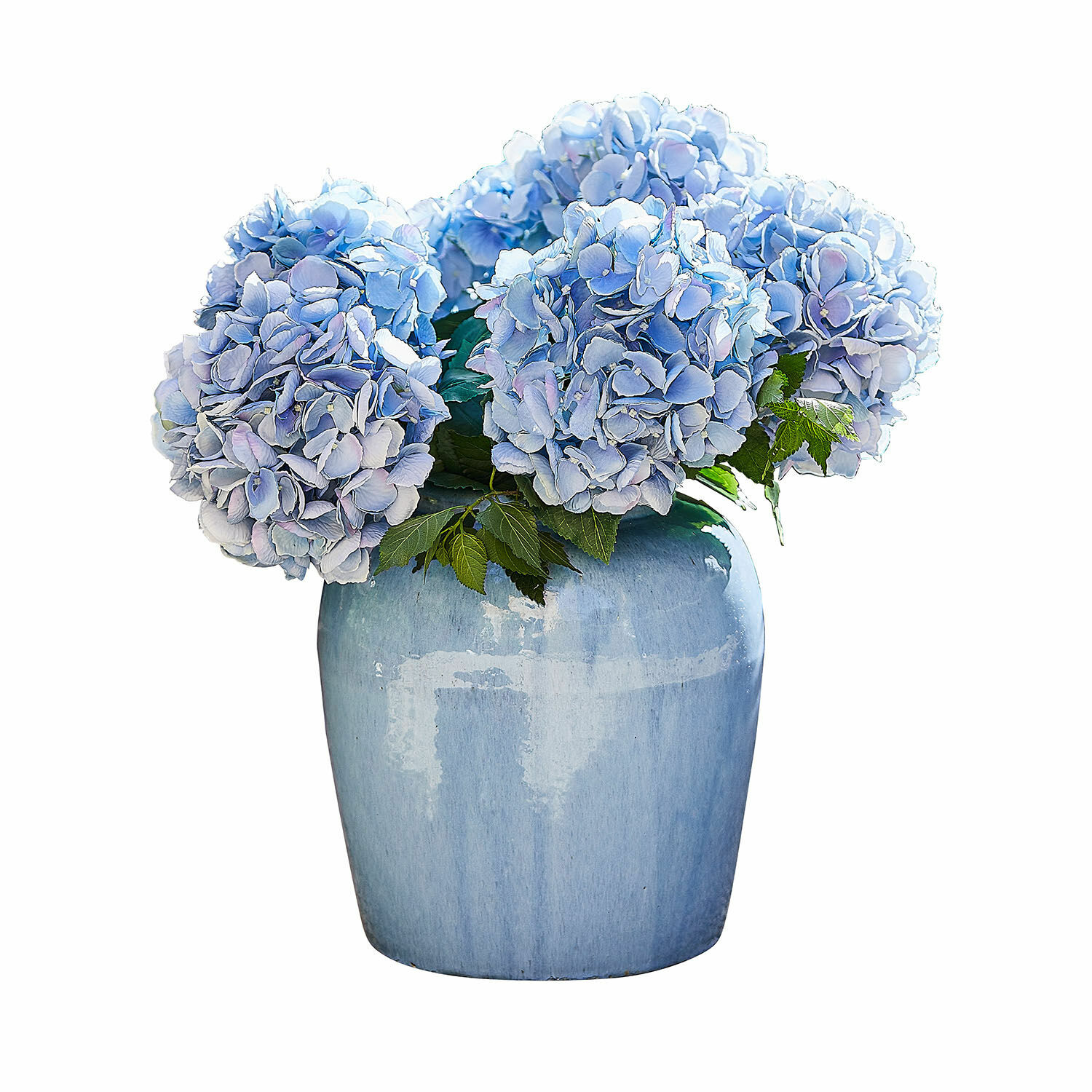 Vaas Uxemir Blauwe keramische vaas met lichtblauwe hortensia's, interieurdecoratie en bloemen