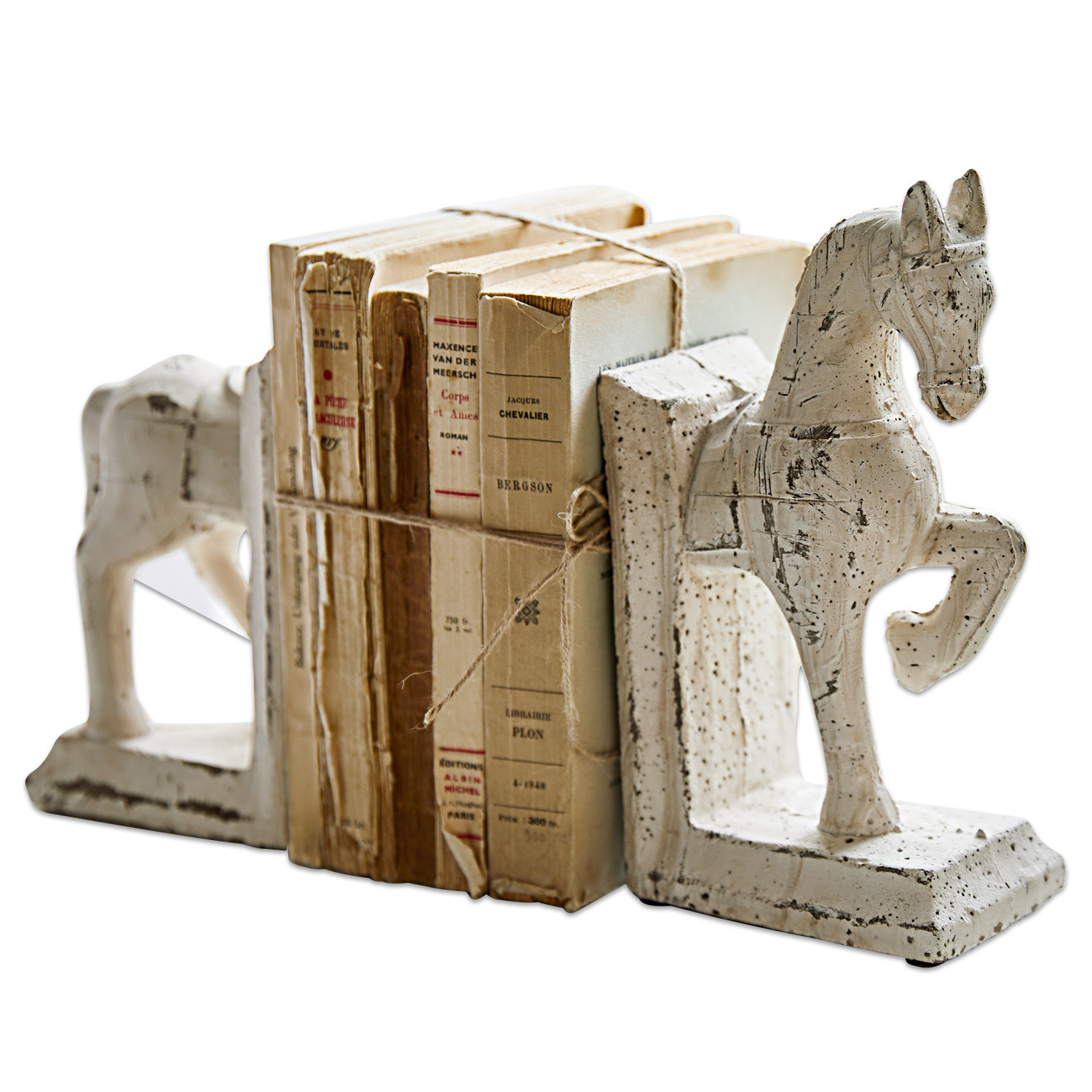 Boekensteun set van 2 Horses Witte stenen boekensteunen in paardenvorm met verouderde look voor interieurdecoratie