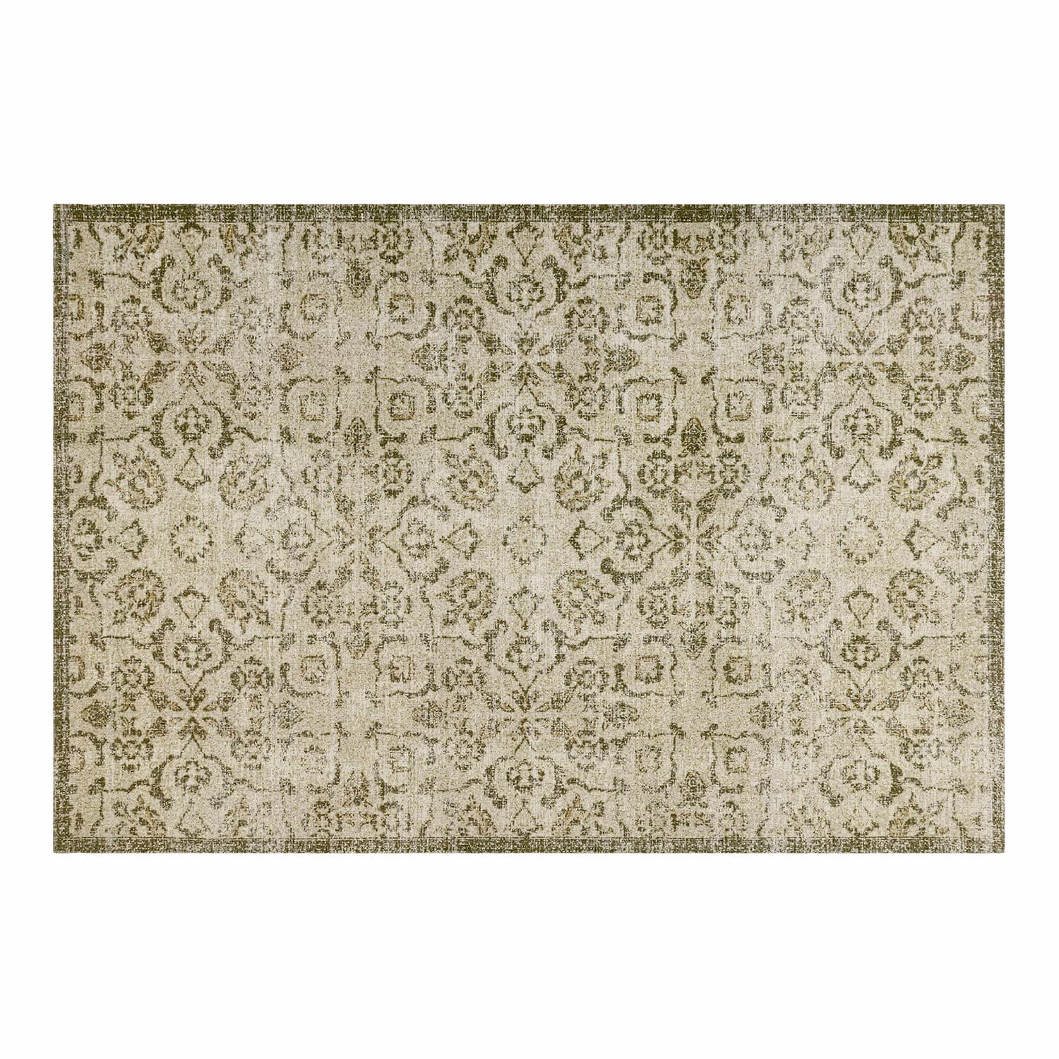 Vloerkleed Calperino Vintage vloerkleed met beige-groen patroon, zacht materiaal, stijlvolle interieurdecoratie
