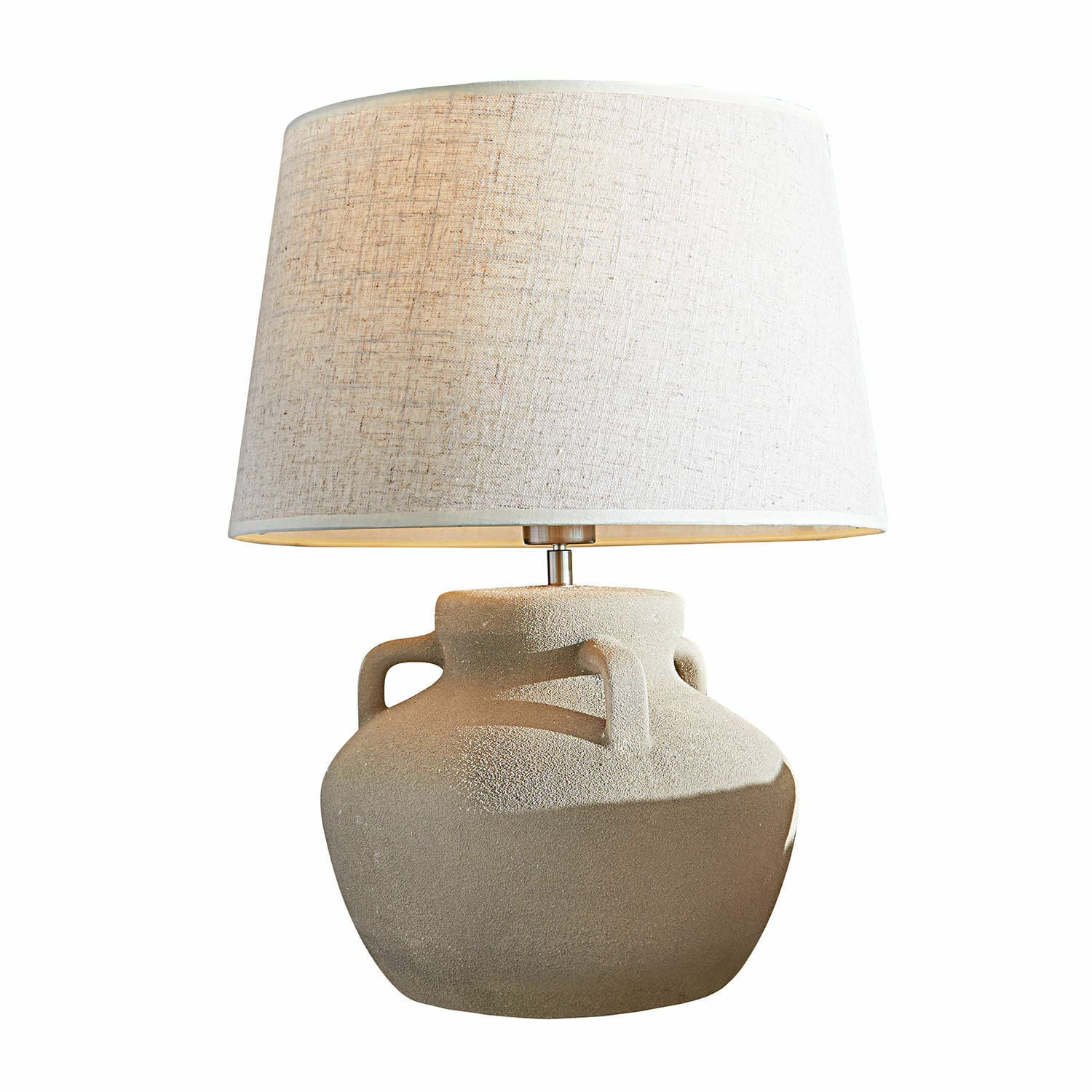Tafellamp Parya Beige tafellamp met stoffen kap en rustieke keramische voet voor sfeerverlichting
