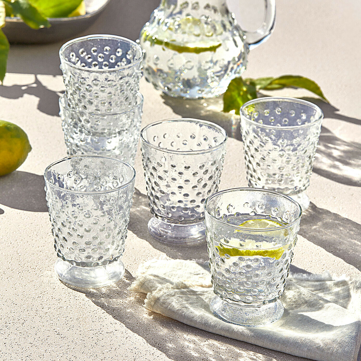 Glas set van 6 Zaleema Glazen van helder glas met verhoogde bubbels, perfect voor verfrissende zomerdrankjes