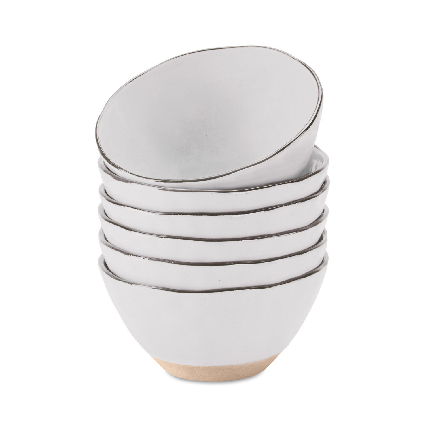 Set van 6 witte Biarritz keramische kommen met matte afwerking en natuurlijke bodem