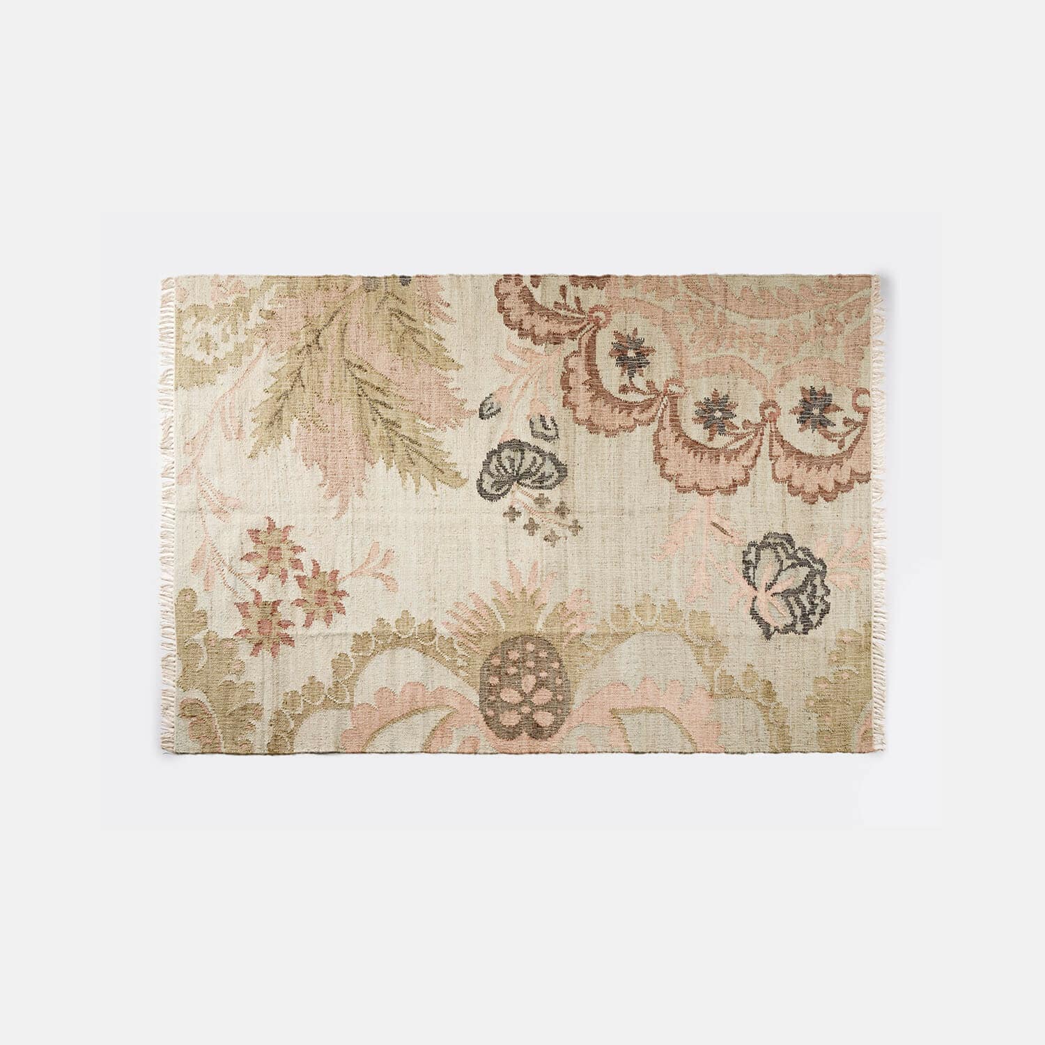 Vloerkleed Amélorie Vloerkleed van natuurlijk materiaal in beige met roze bloemenpatronen, decoratief en stijlvol