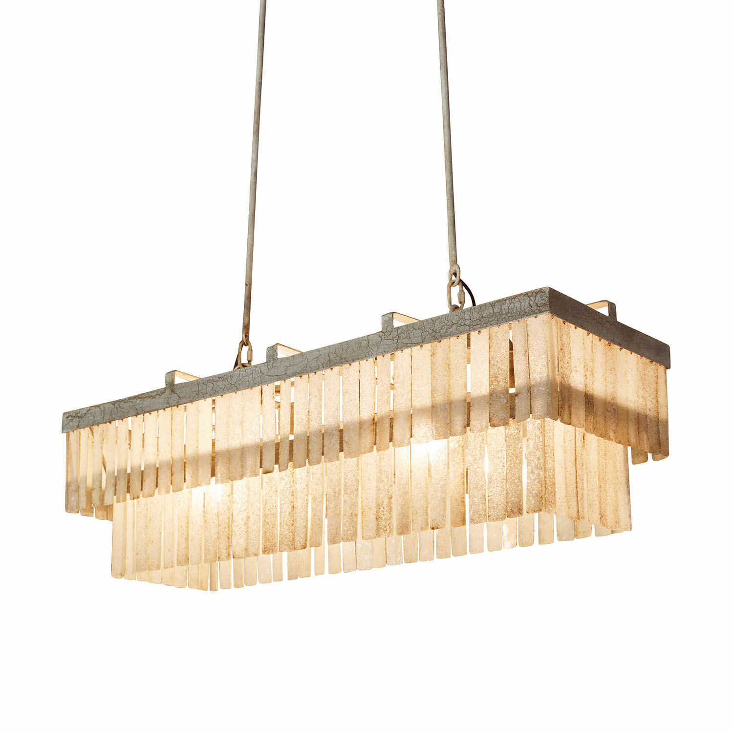 Hanglamp Krauville Hanglamp met beige glazen stroken en metalen frame in elegante vintage stijl