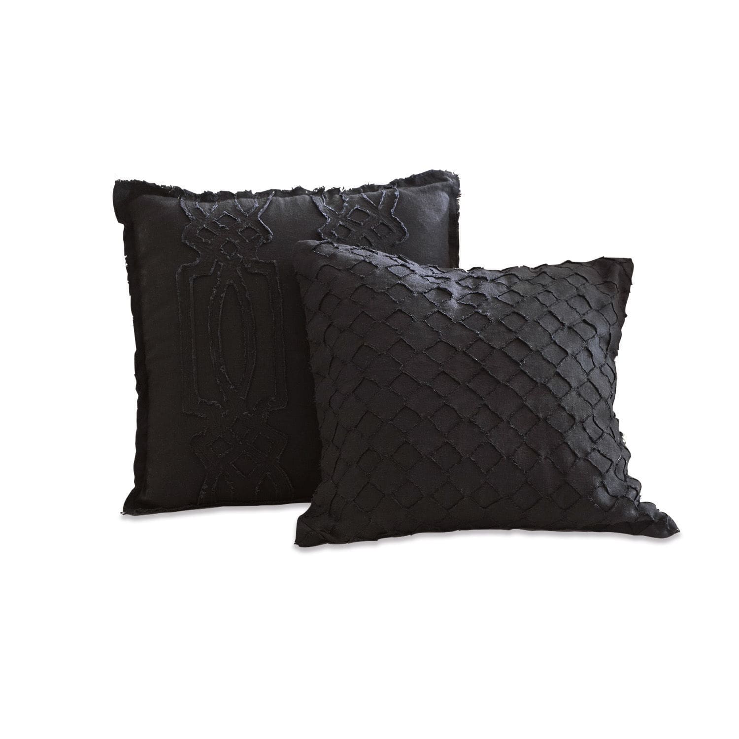 Set van 2 zwarte Kelnor kussenhoezen van katoen met decoratief patroon, woonkussens