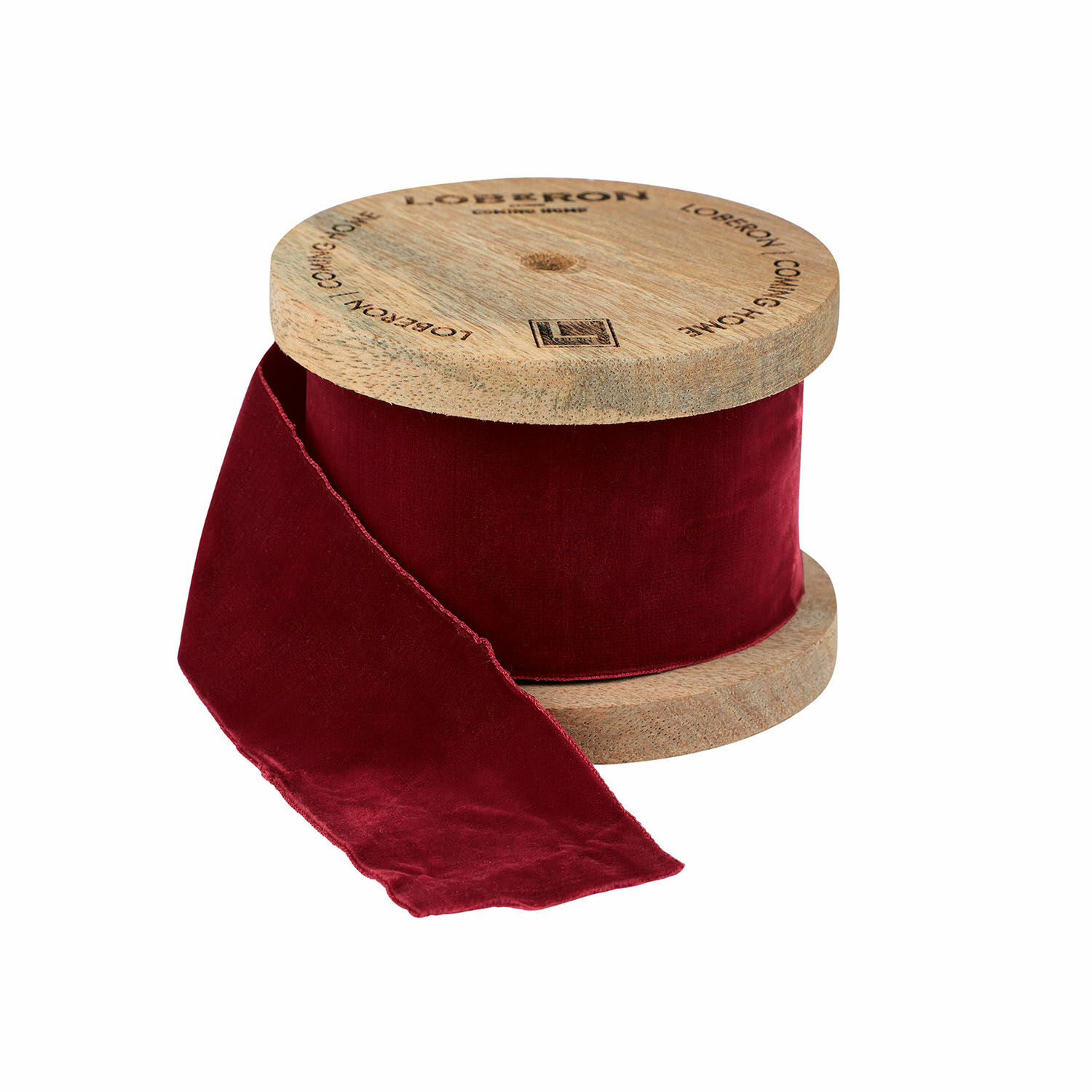 Fluwelen lint Phaedra Rode fluwelen lint op houten spoel voor decoratie en handwerk
