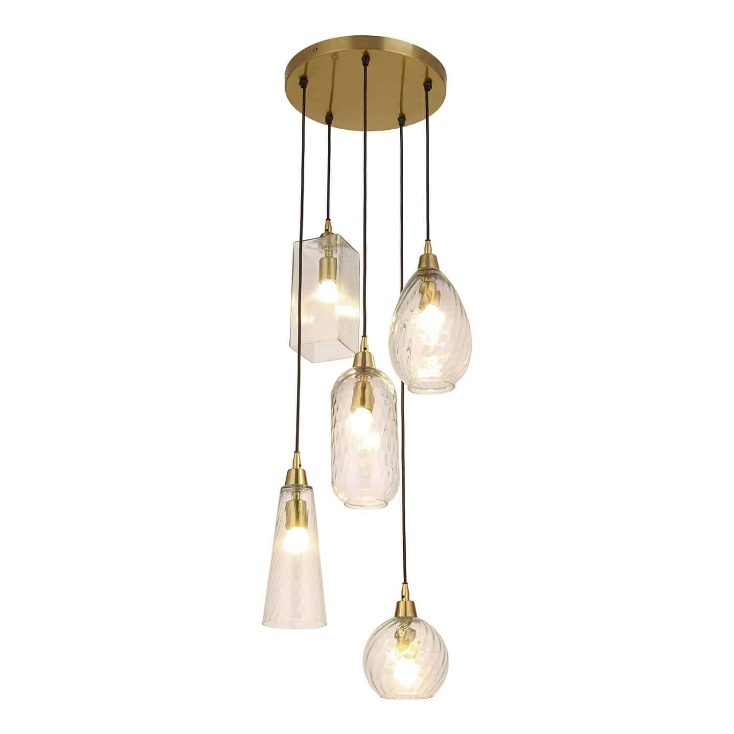 Hanglamp Brightmoor Hanglamp met vijf glazen kappen en messing afwerking, modern design voor stijlvolle verlichting