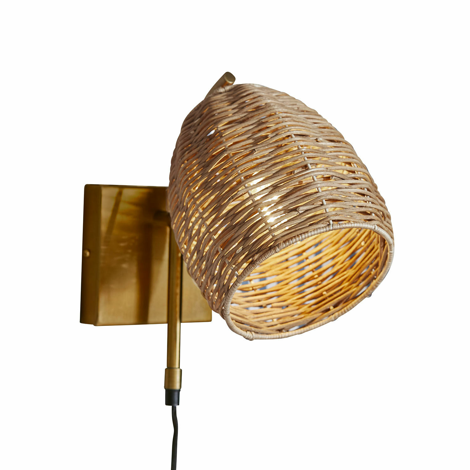 Wandlamp Anglemont Wandlamp van rotan en goudkleurig metaal met natuurlijke kap, decoratieve wandverlichting
